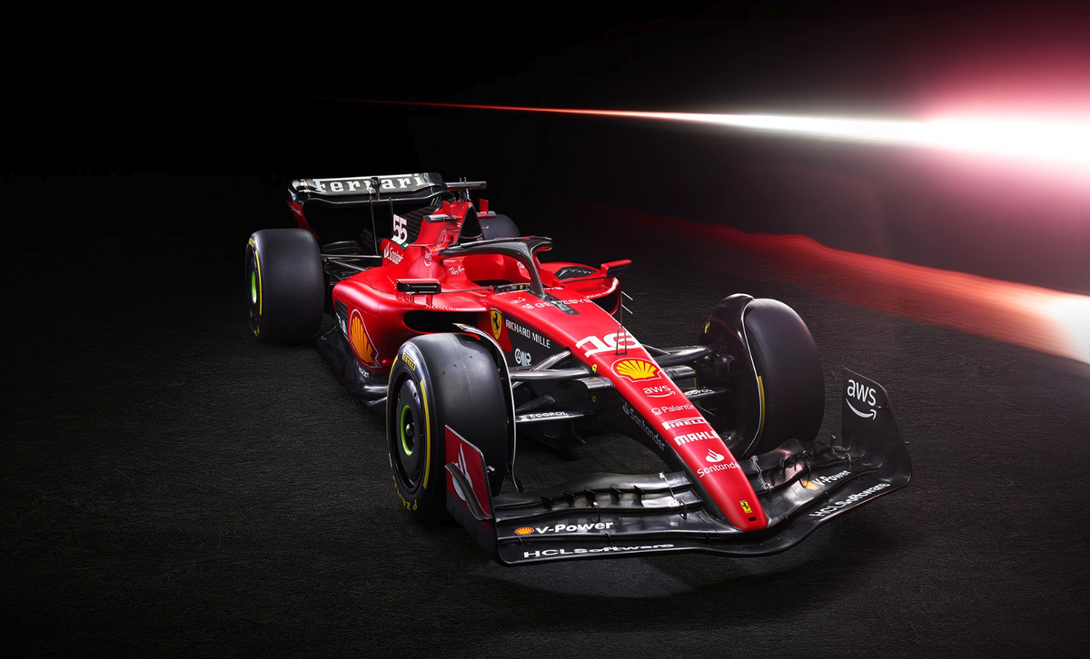Ferrari Reveal 2023 F1 SF 23 Car And Livery At Launch In Maranello With Charles Leclerc Driving Car On Track