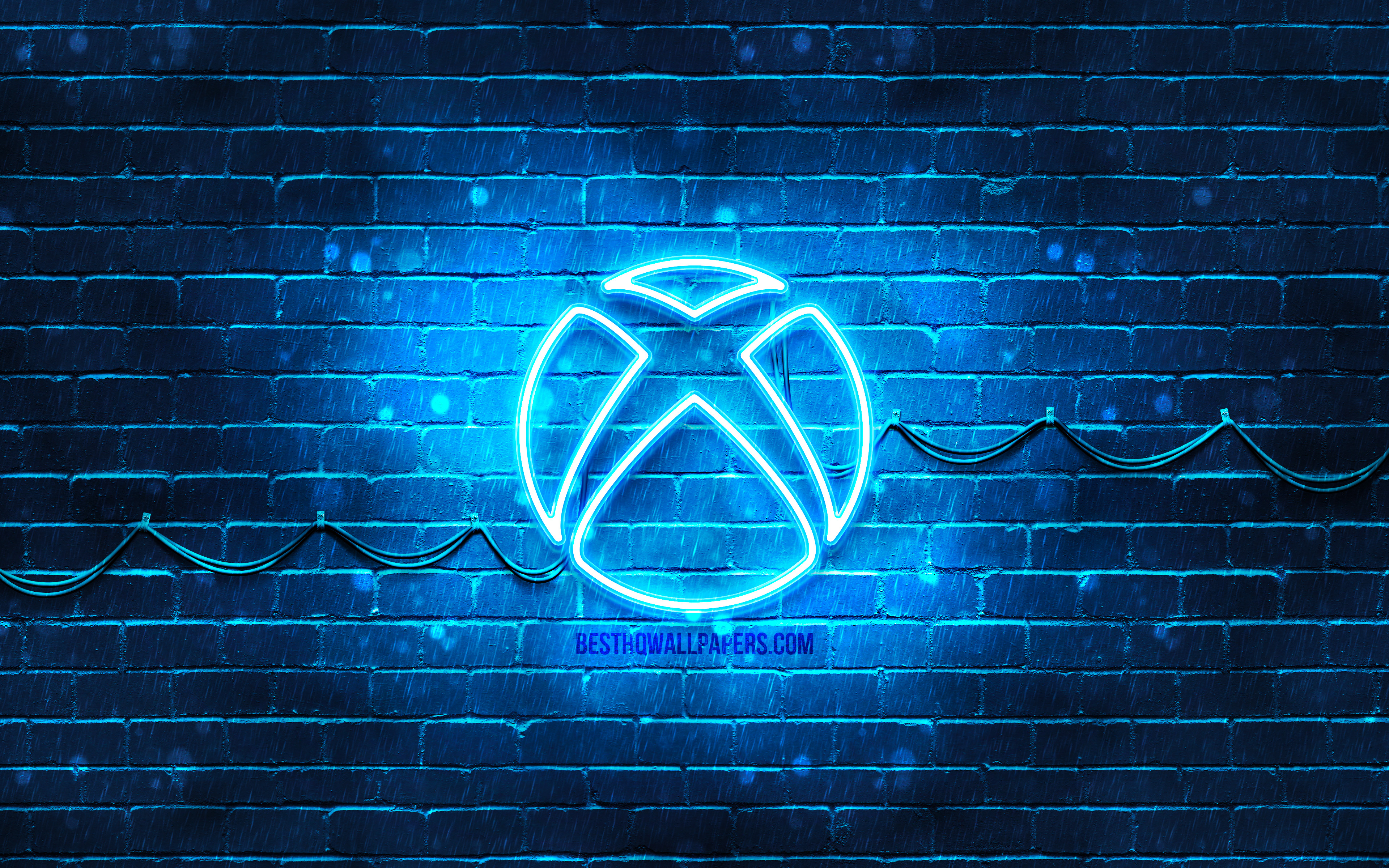 Download wallpaper Xbox blue logo, 4k, blue brickwall, Xbox logo, brands, Xbox neon logo, Xbox for desktop with resolution 3840x2400. High Quality HD picture wallpaper