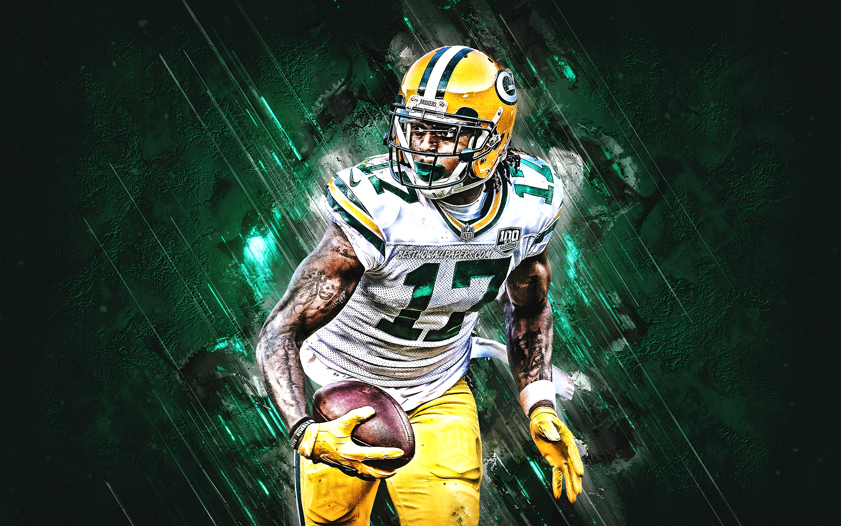 Download wallpaper Davante Adams, Green Bay Packers, NFL, american football player, green stone background, american football, portrait, National Football League for desktop with resolution 2880x1800. High Quality HD picture wallpaper