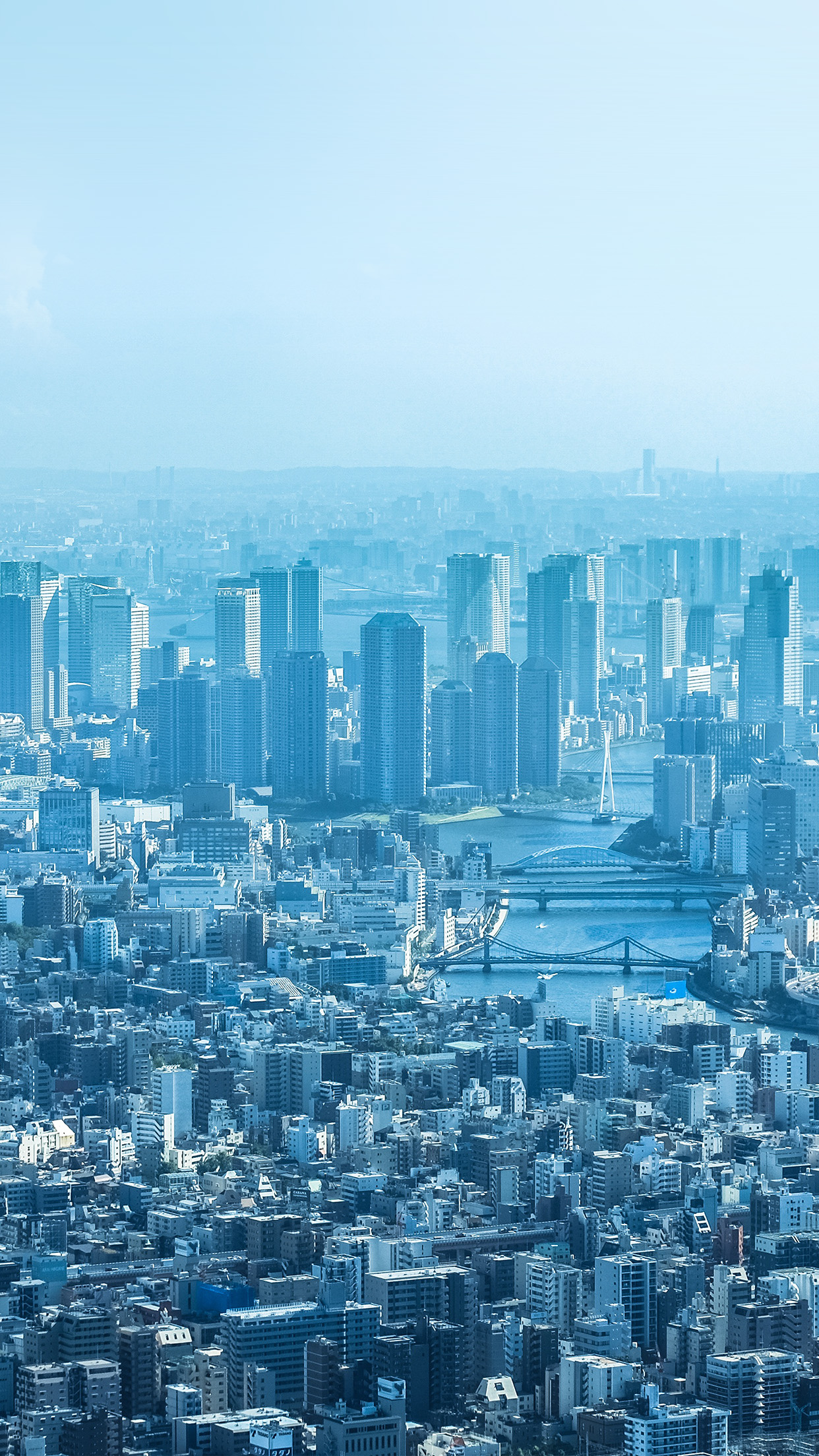 iPhone X wallpaper. city view blue town crowd river