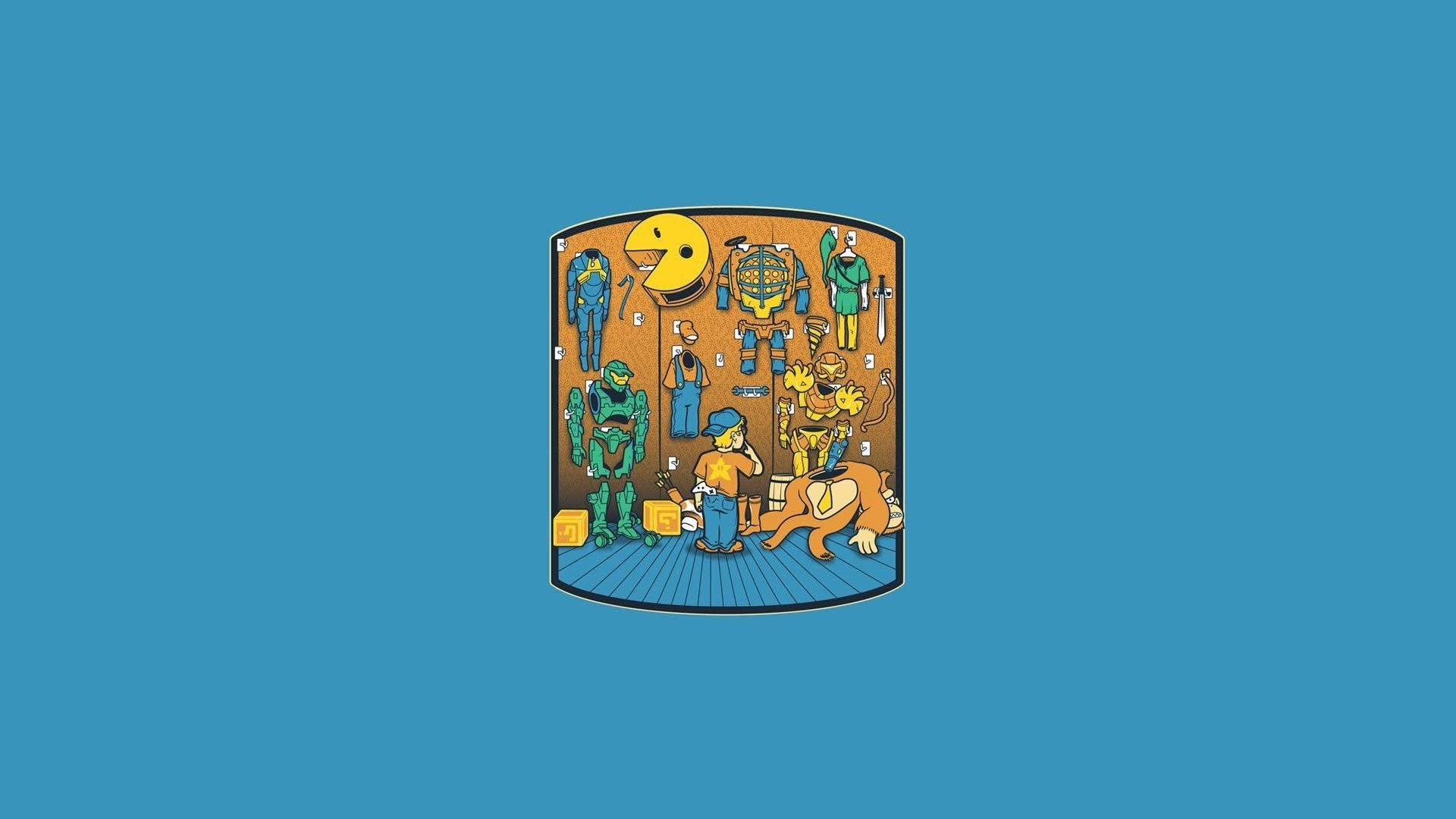 Wallpaper, illustration, text, cartoon, graphic design, retro games, brand, graphics, 1920x1080 px, font, product, organism 1920x1080