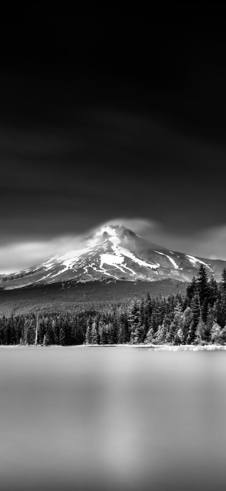 Nature Snowy Mountains Lake Grayscale