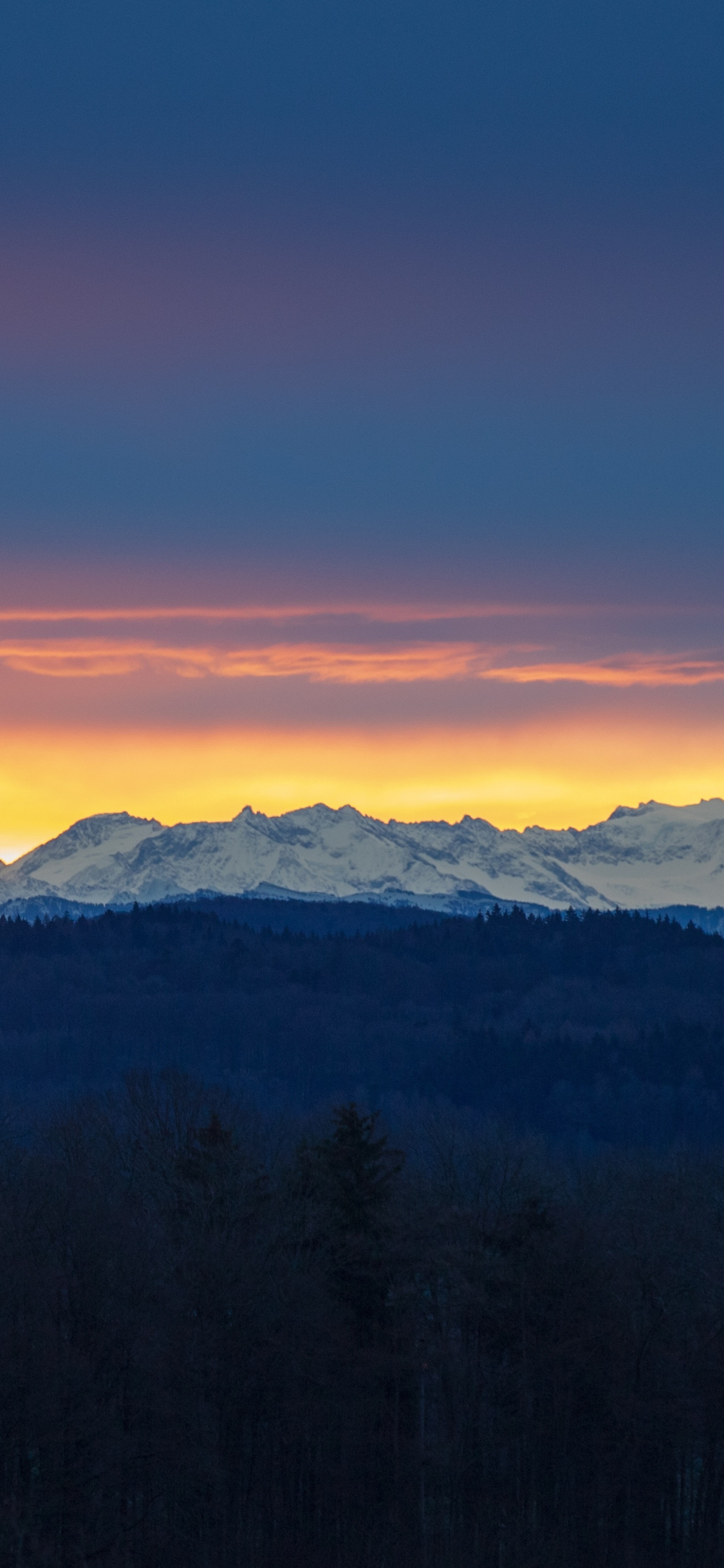 Download wallpaper 1125x2436 mountain range, sunrise, dark, landscape, iphone x, 1125x2436 HD background, 17087