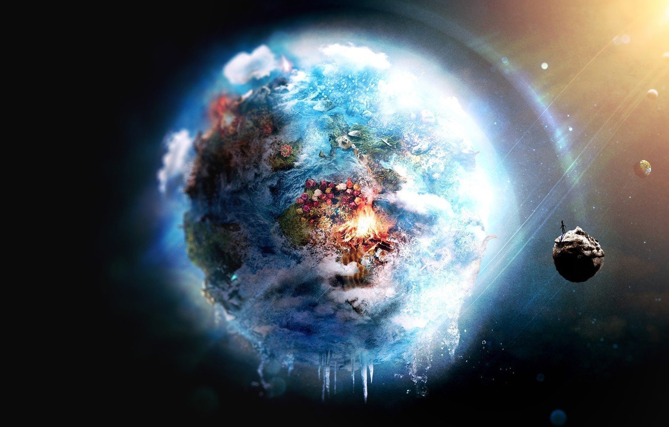 Wallpaper world, fire, Earth, frozen, futuristic, destruction, outer space image for desktop, section космос