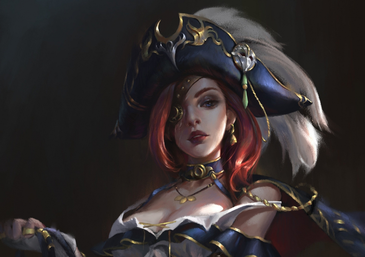 Download wallpaper 1280x900 pirate, girl warrior, miss fortune, league of legends, art, widescreen 1280x900 HD background, 7728