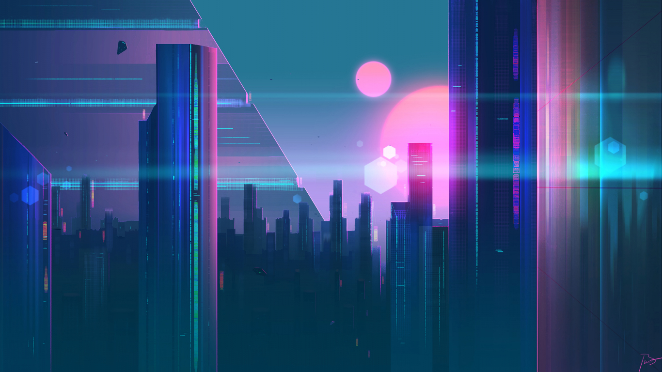 Cyberpunk city cityscape art wallpaper background