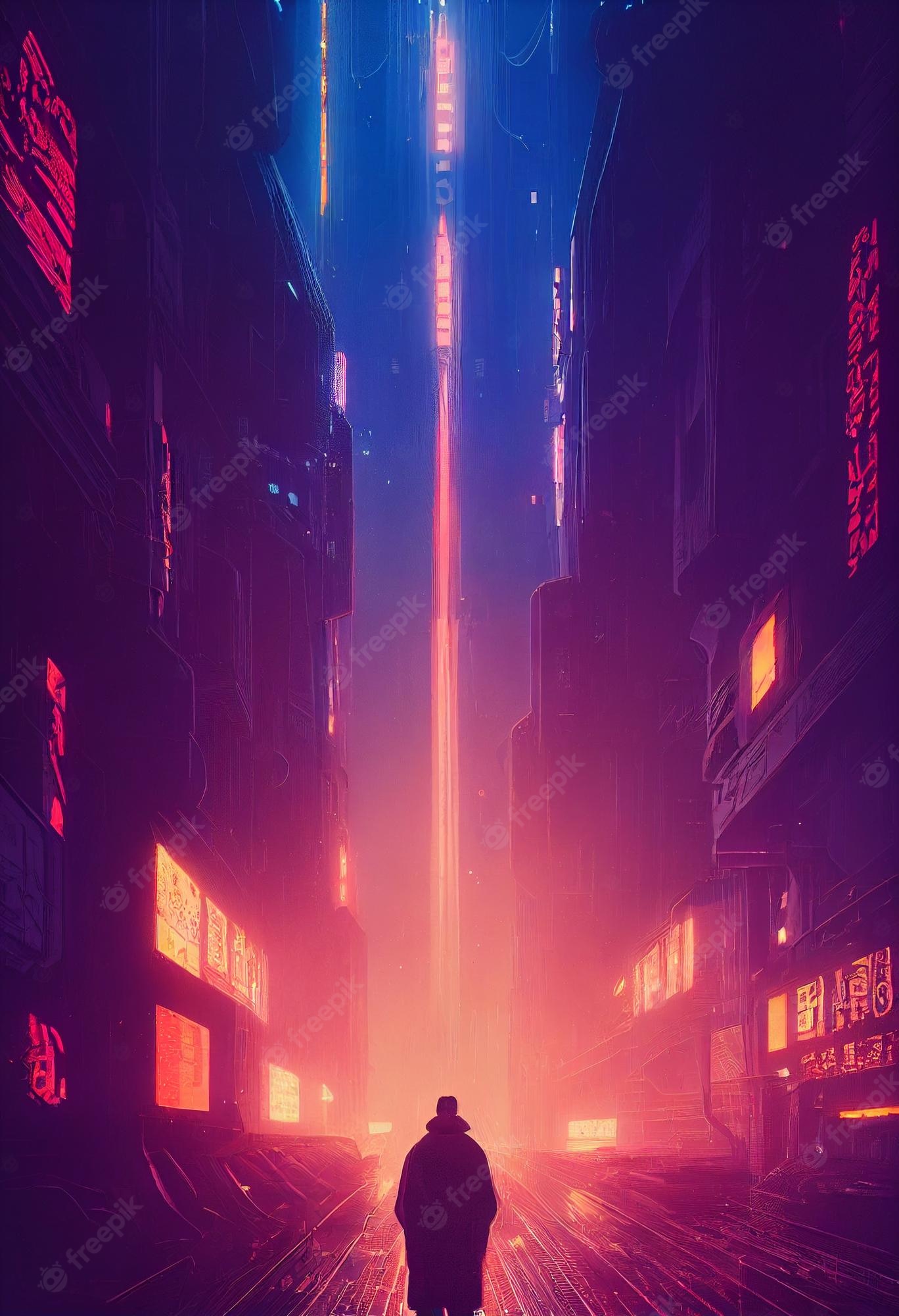 Premium Photo. Cyberpunk cityscape futurist illustration wallpaper massive buildings with neon comic anime style digital abstract illustration