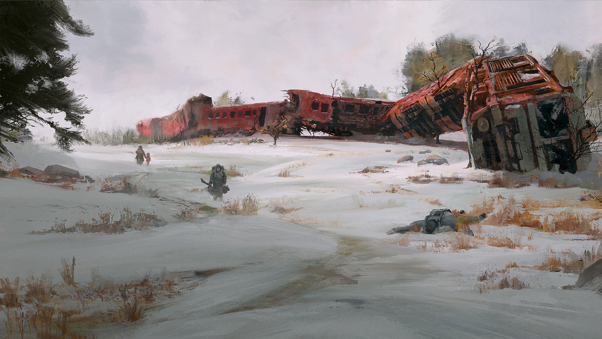 Wallpaper, winter, train, murder 1920x1080