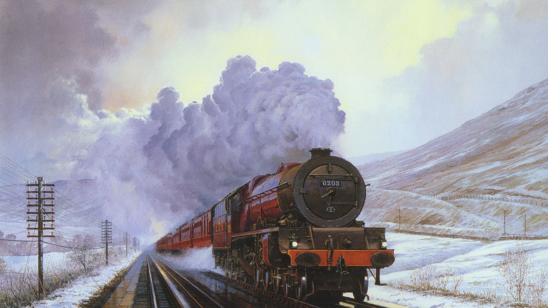 Train, Snow, Winter, Painting Wallpaper Free Download