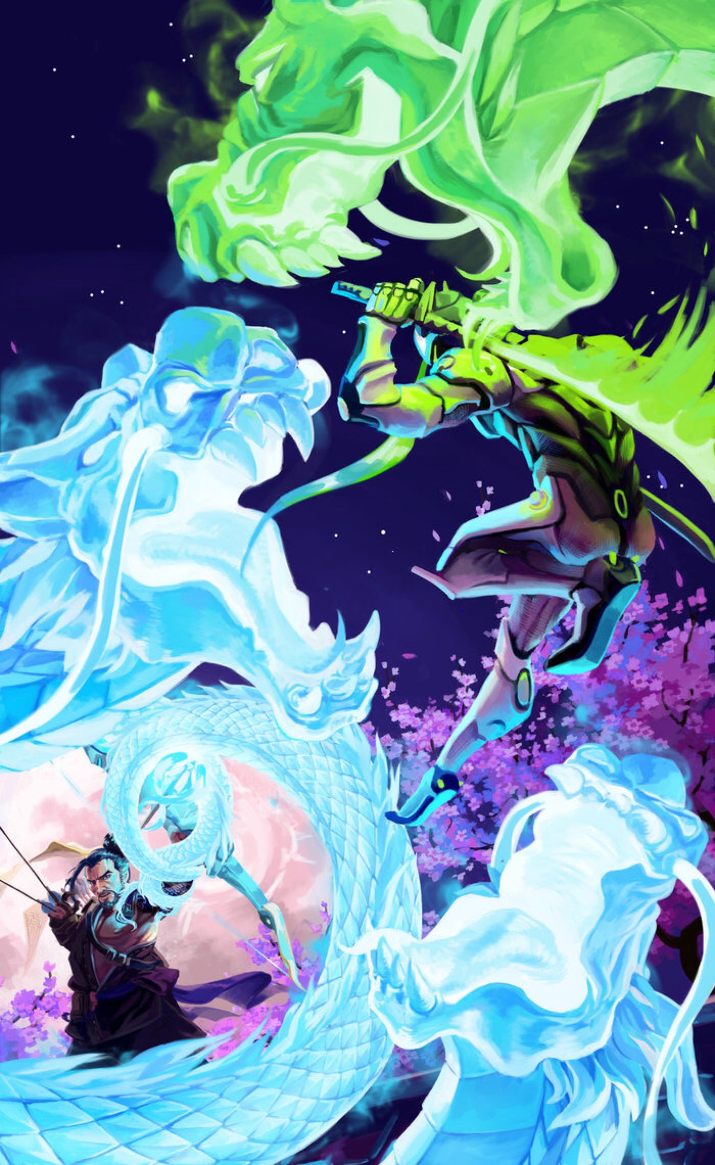 Overwatch: Brawling Dragons By Rou Tan. Overwatch Wallpaper, Overwatch Fan Art, Overwatch