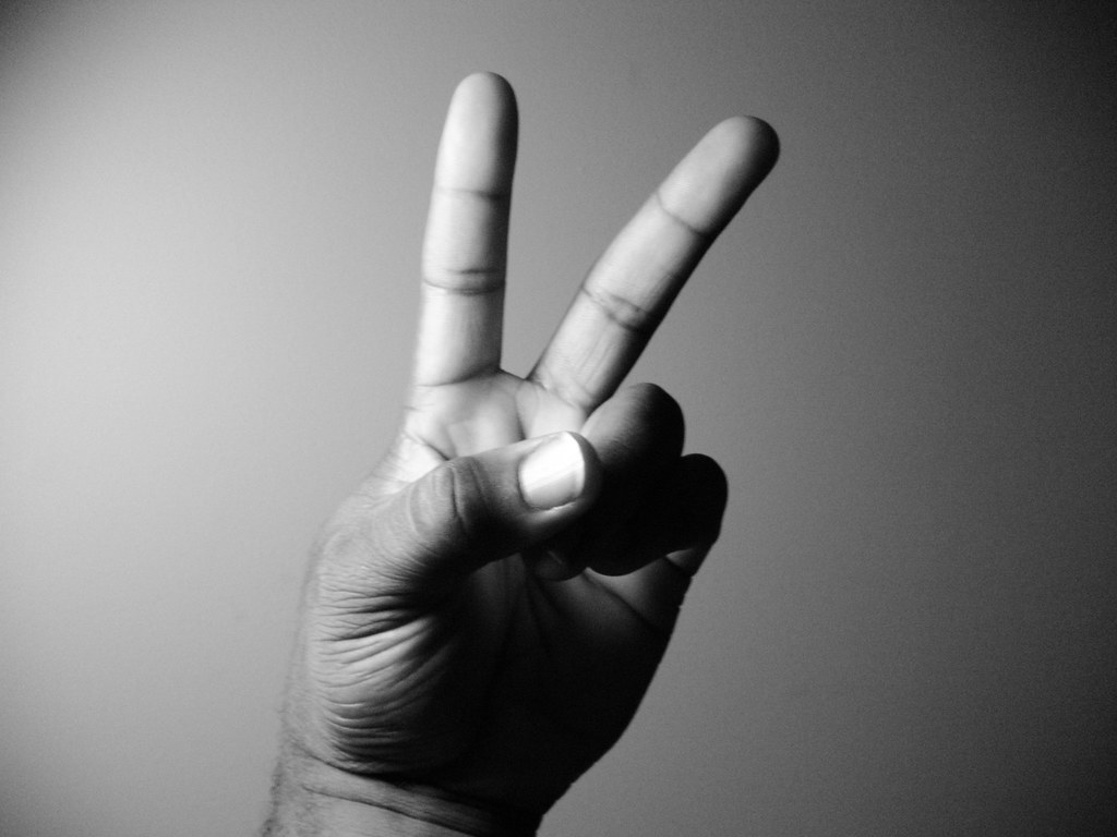 Peace Hand Sign. Black and White photo of the peace sign