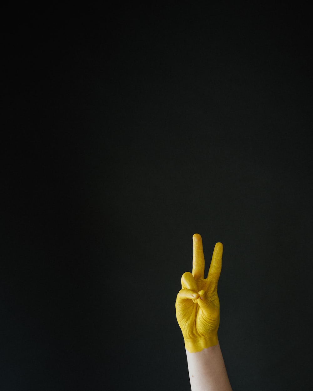 persons hand doing peace sign photo