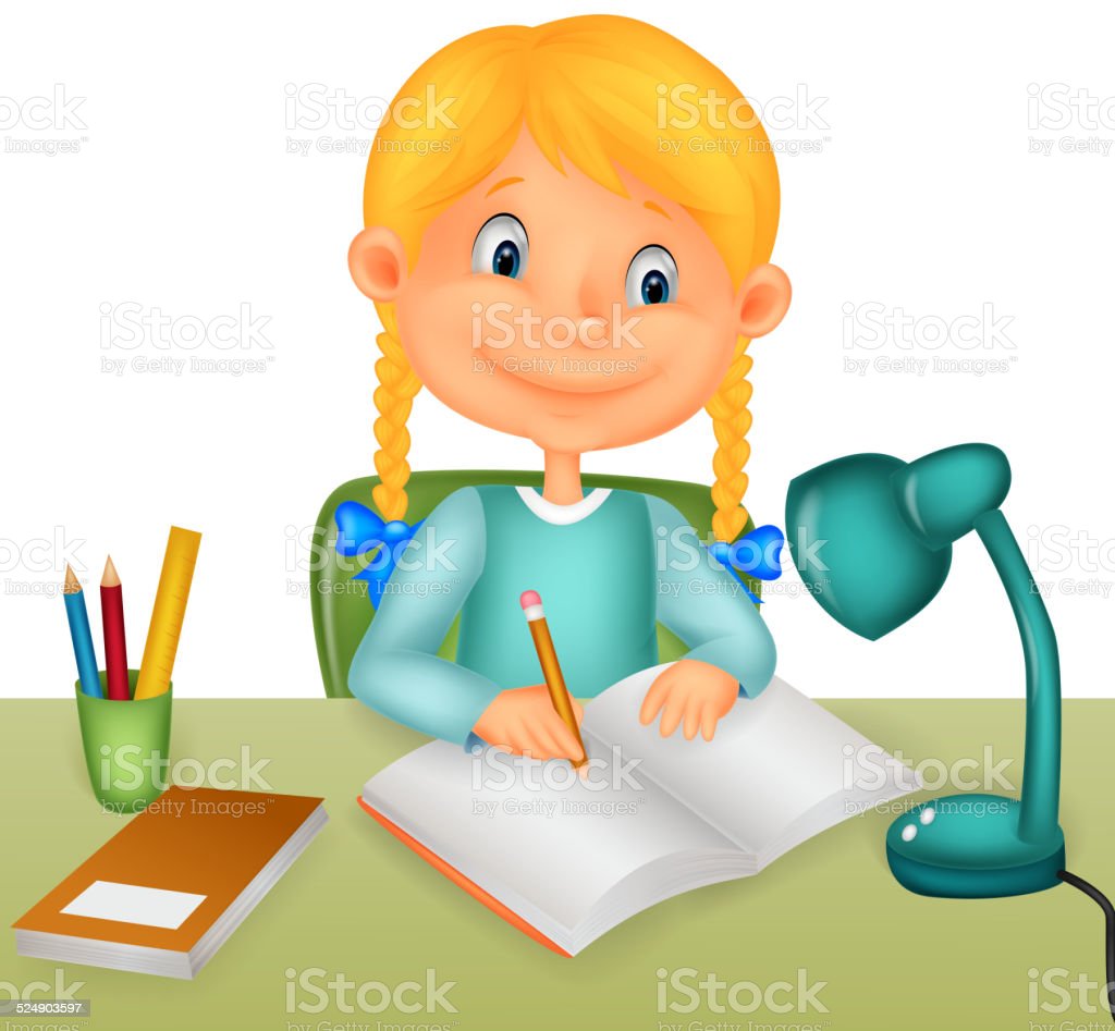 Little Girl Cartoon Studying Stock Illustration Image Now, Book, Cartoon