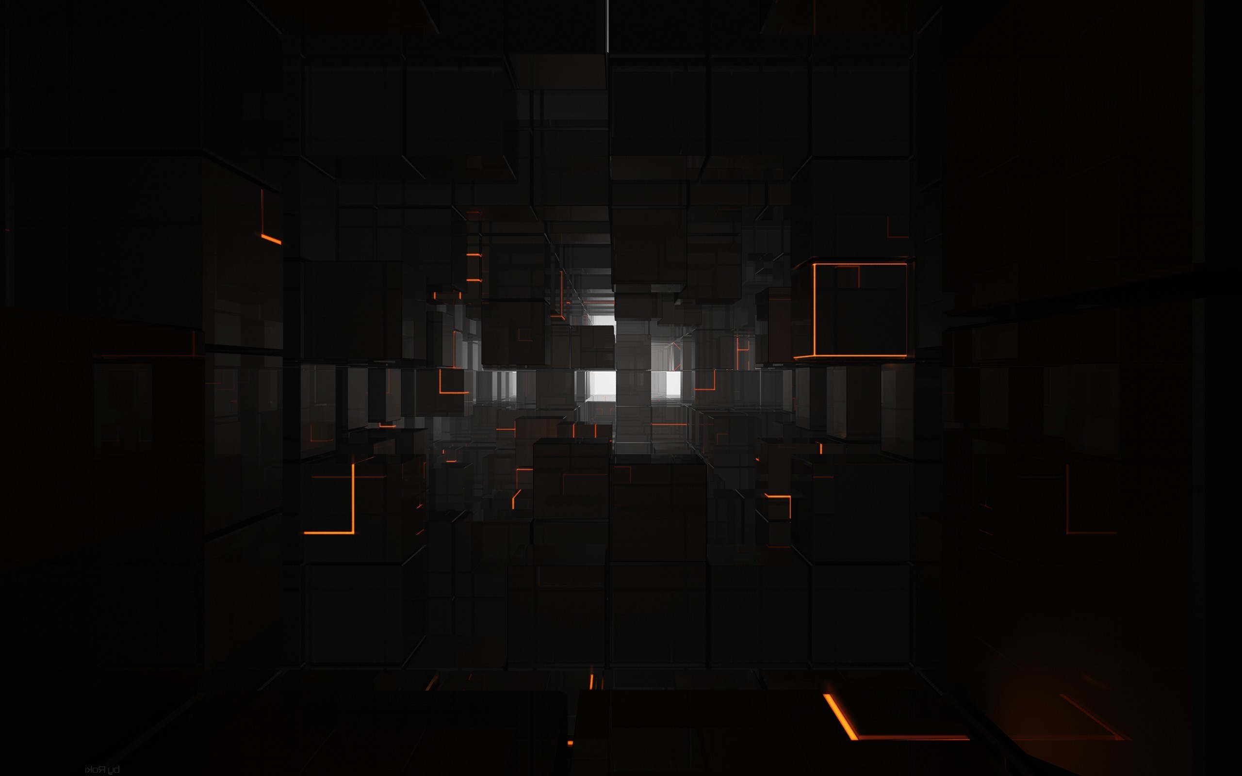 cube black orange white shiny reflection minimalism simple 3D 1080P, 2k, 4k HD wallpaper, background free download