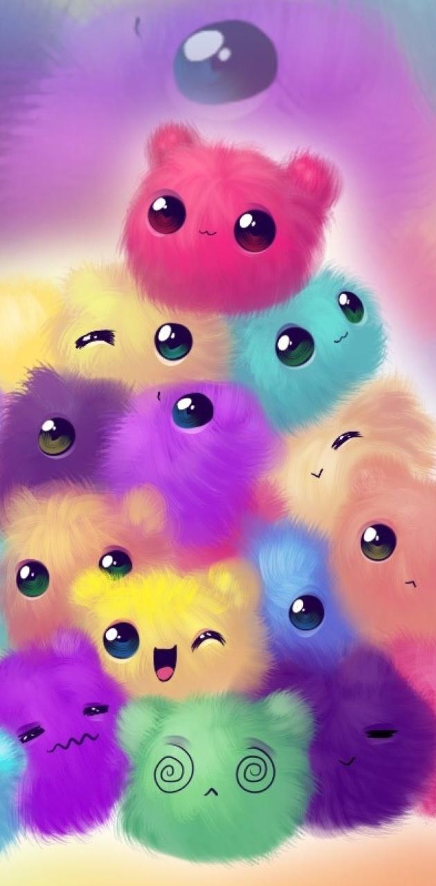 Cute pompoms animals wallpaper