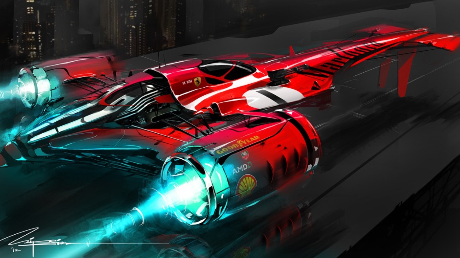 Wallpaper, fantasy art, futuristic, vehicle, artwork, science fiction, sports car, Ferrari, supercar, screenshot, computer wallpaper, automotive design, race car, automobile make 1920x1080