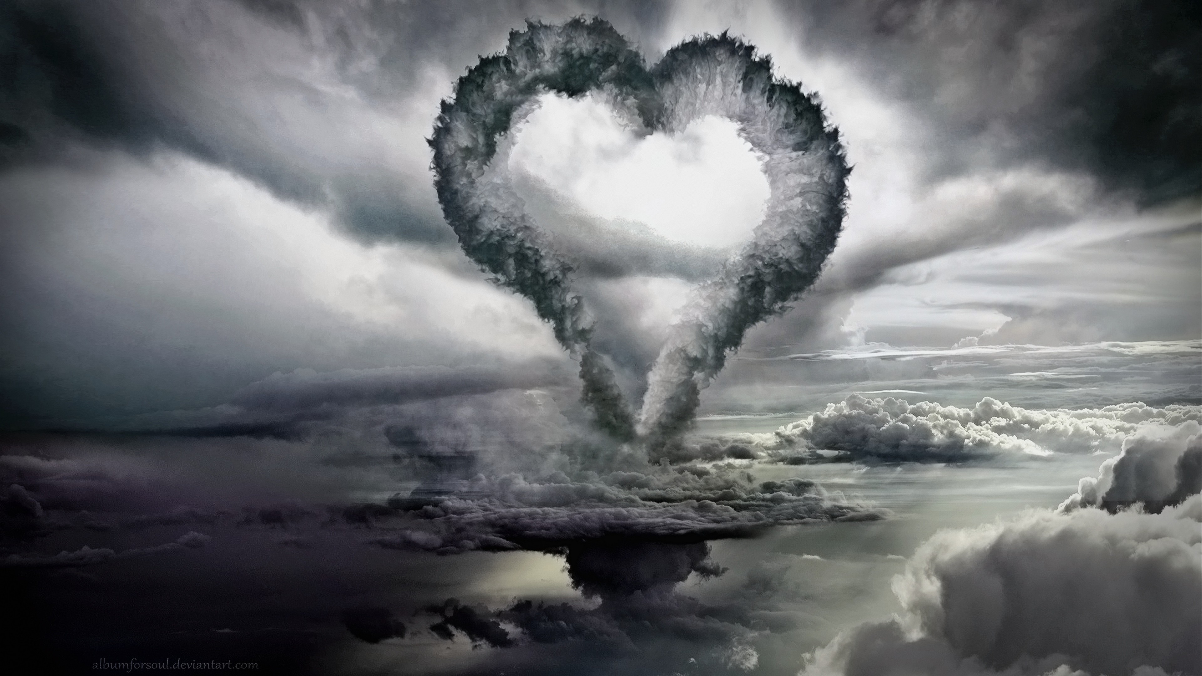 4K Clouds Heart Form Wallpaper - [3840x2160]