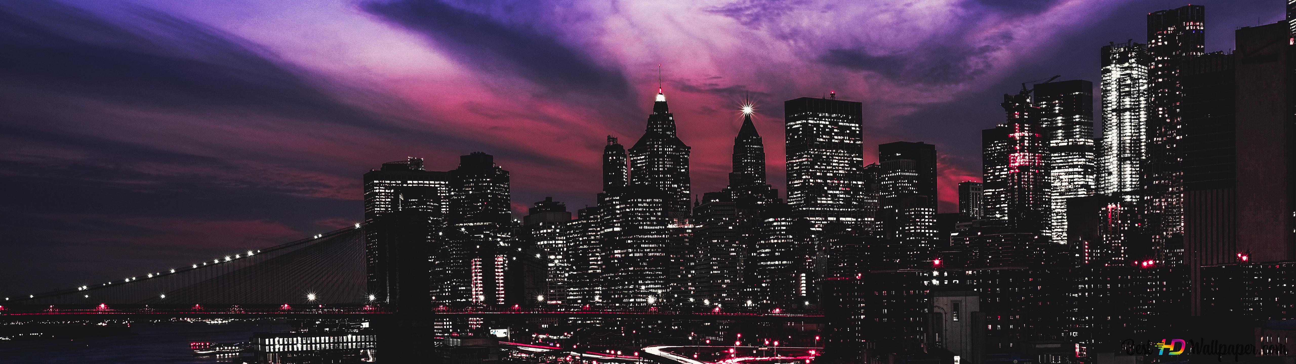 Manhattan City At Night 4K wallpaper download