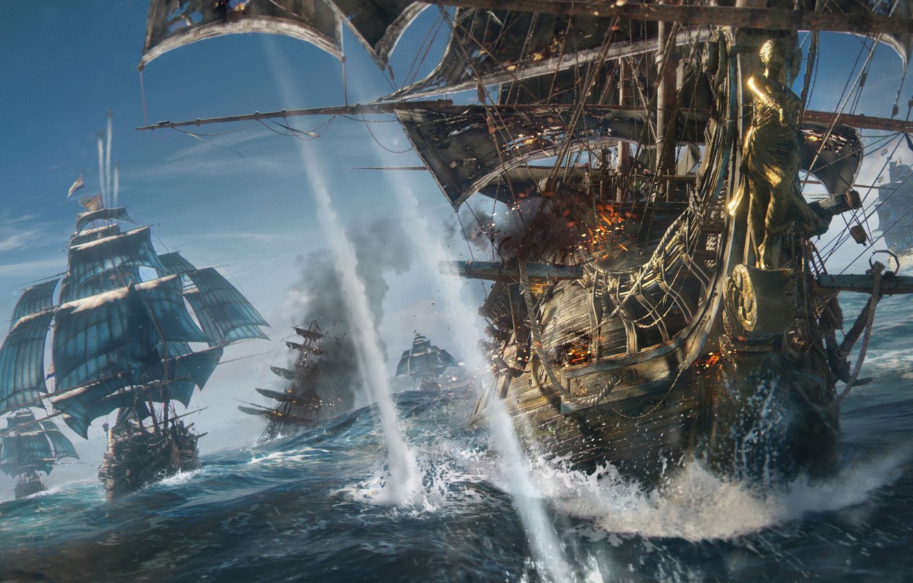 Wallpaper game, sea, pirate, man, fight, ship, sails, crew, kaizoku, Skull and Bones image for desktop, section игры