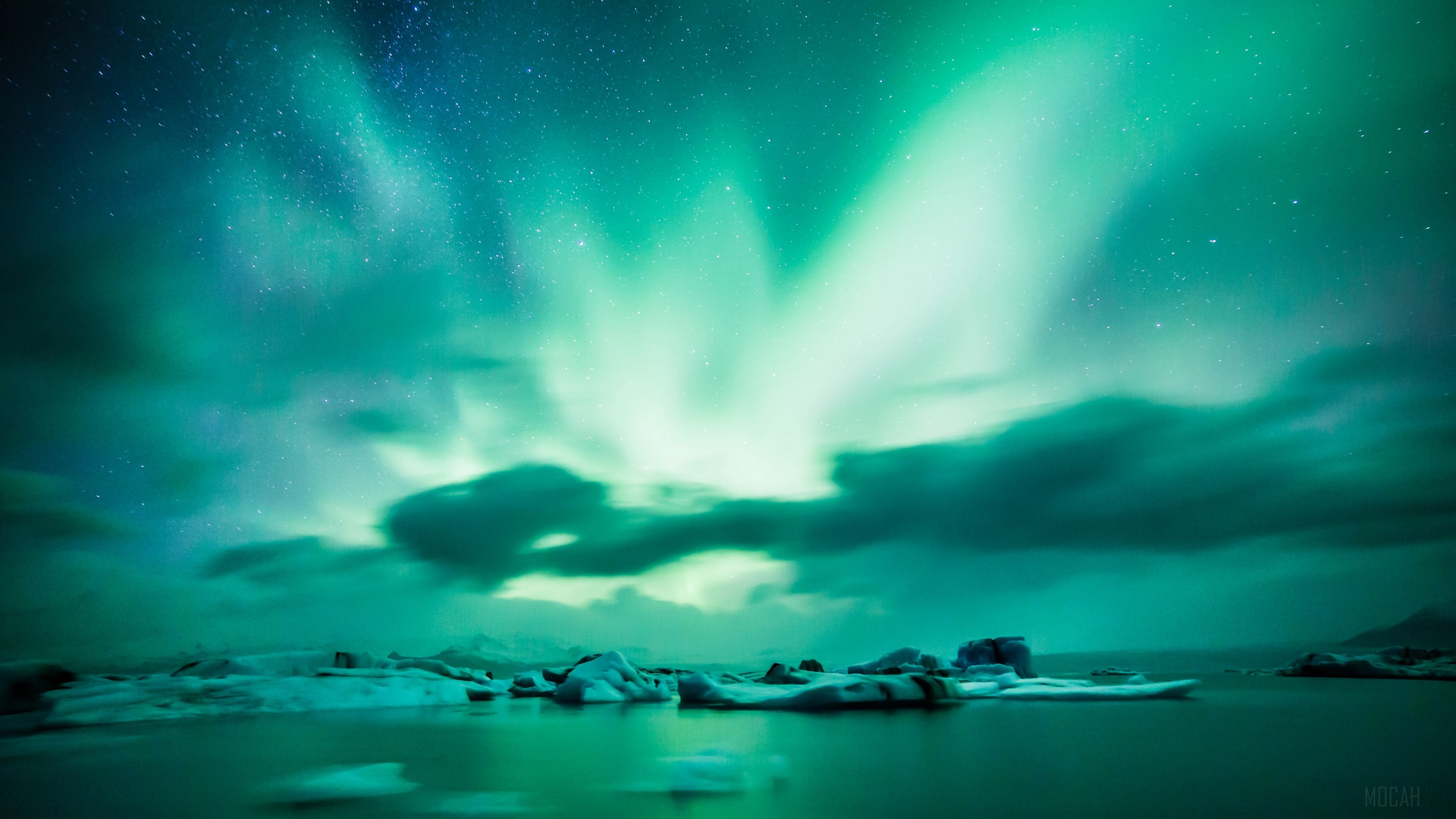 northern lights, aurora, lake, ice, horizon, iceland 4k Gallery HD Wallpaper