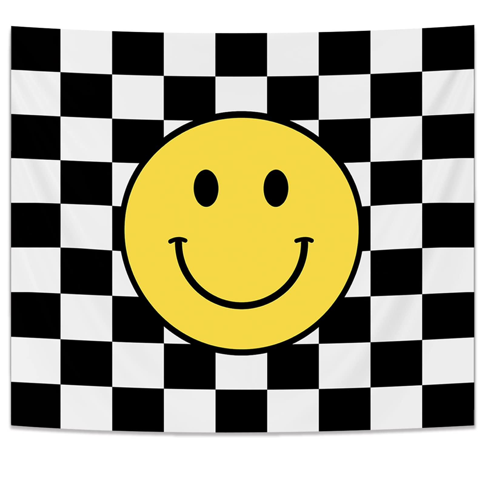 Pecfamly Black and White Smiley Face Tapestry for Bedroom, Preppy Room Decor Aesthetic for Teen Girls, Smiley Face Dorm Room Decor, Cute Room Decor for Bedroom Aesthetic Black and White
