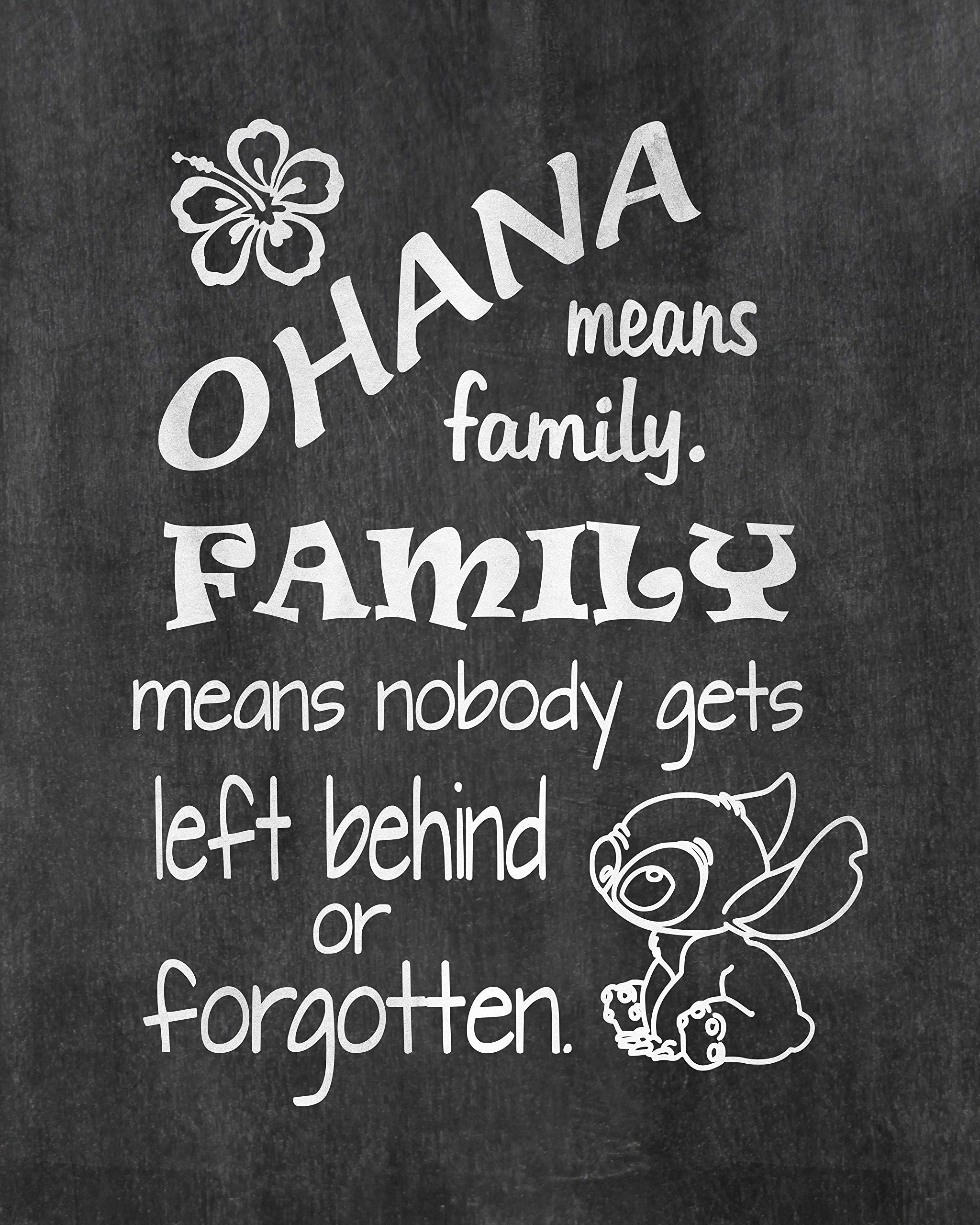 Lilo and Stitch Means Family by Lilo and Stitch Print Photo Quality in USA Inspired Art Print -Frame not included (11x Ohana Chalkboard)