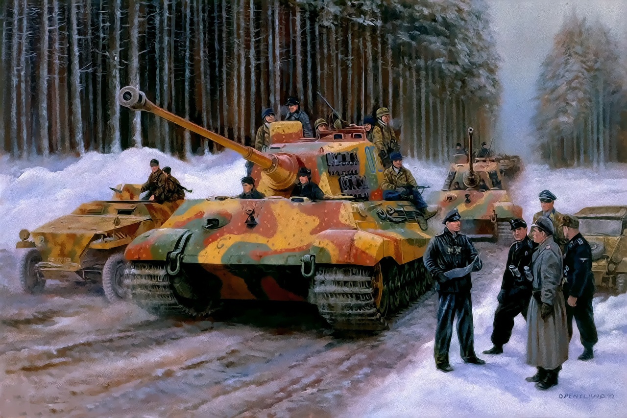 Image tank Soldiers king tiger Painting Art Army