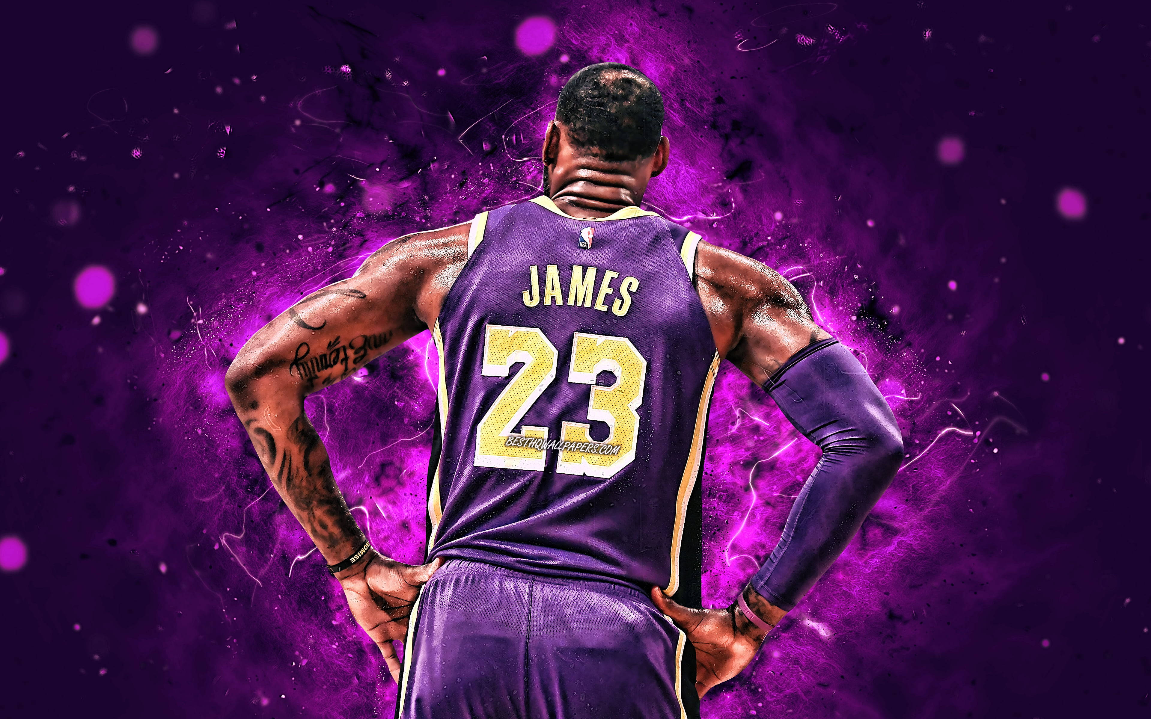 Download Lebron Nba Purple Lakers Jersey Wallpaper