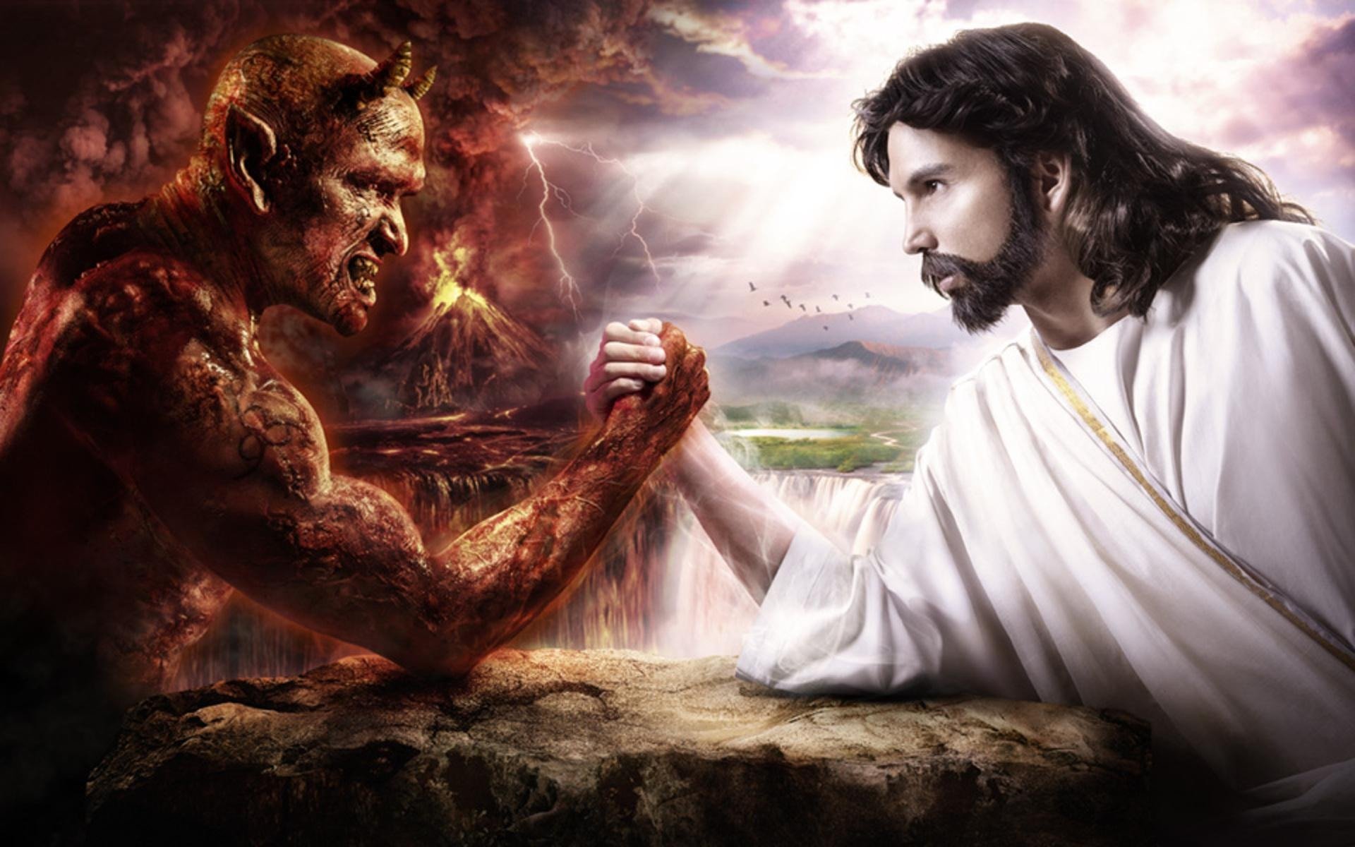 ConversationPrints Good Versus Evil Glossy Poster Picture Photo Jesus Christ Devil Satan god (24'x36'): Posters & Prints