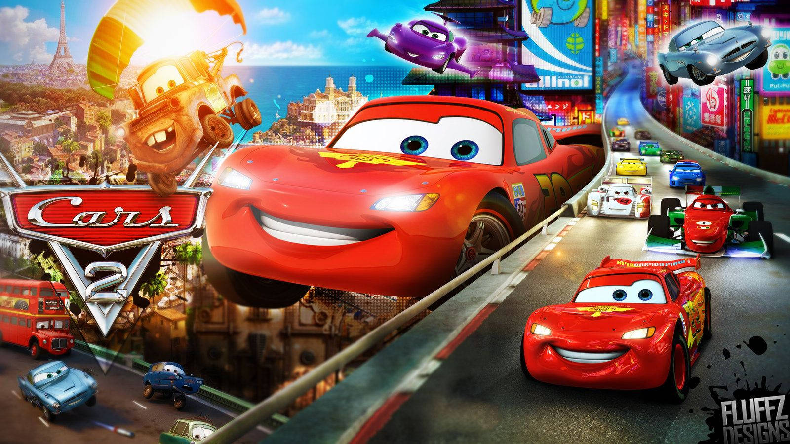 Download Cars 2 Movie Scenes Collage Wallpaper