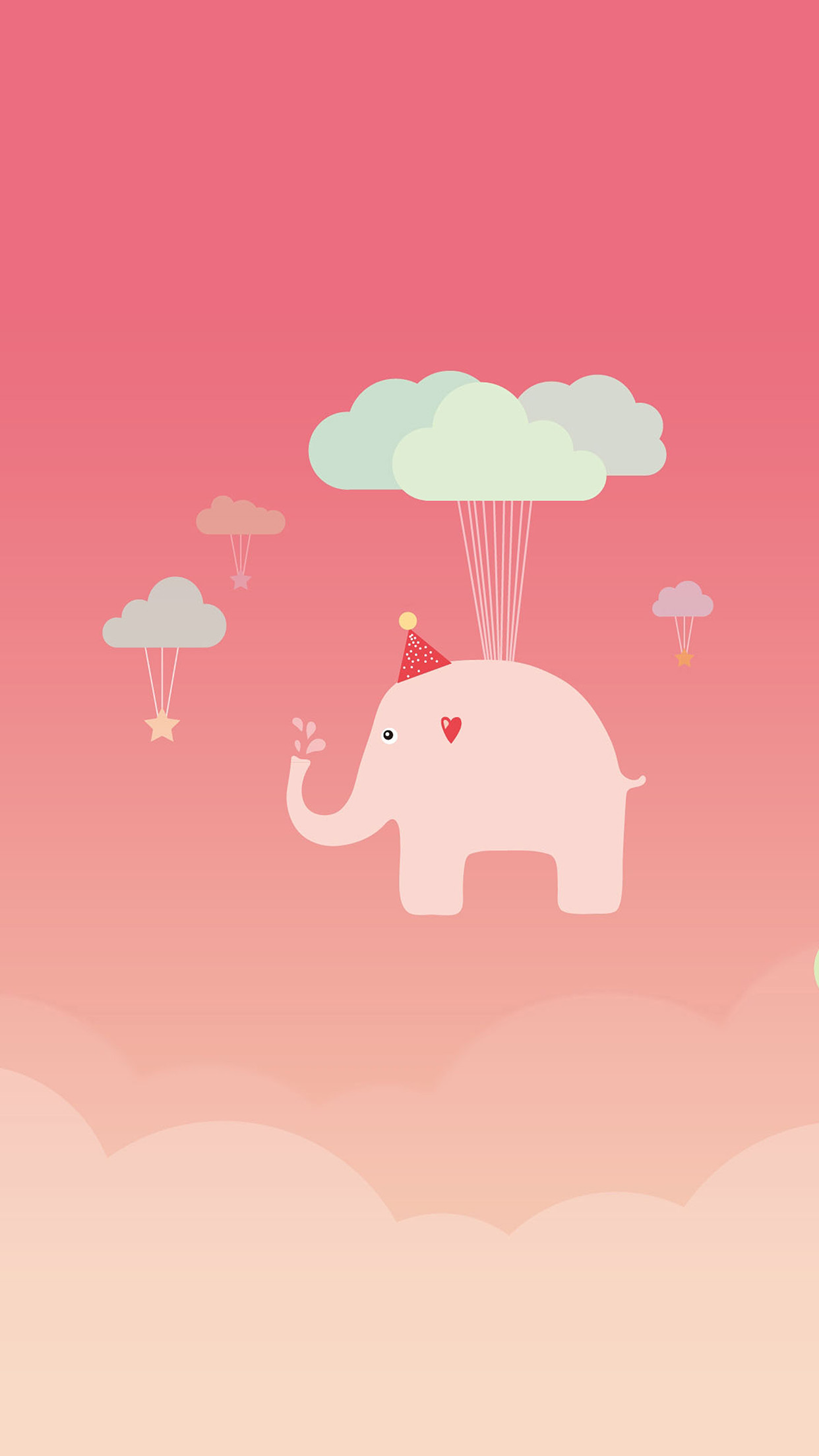 iPhone X wallpaper. cute elephant illustration art pink fly