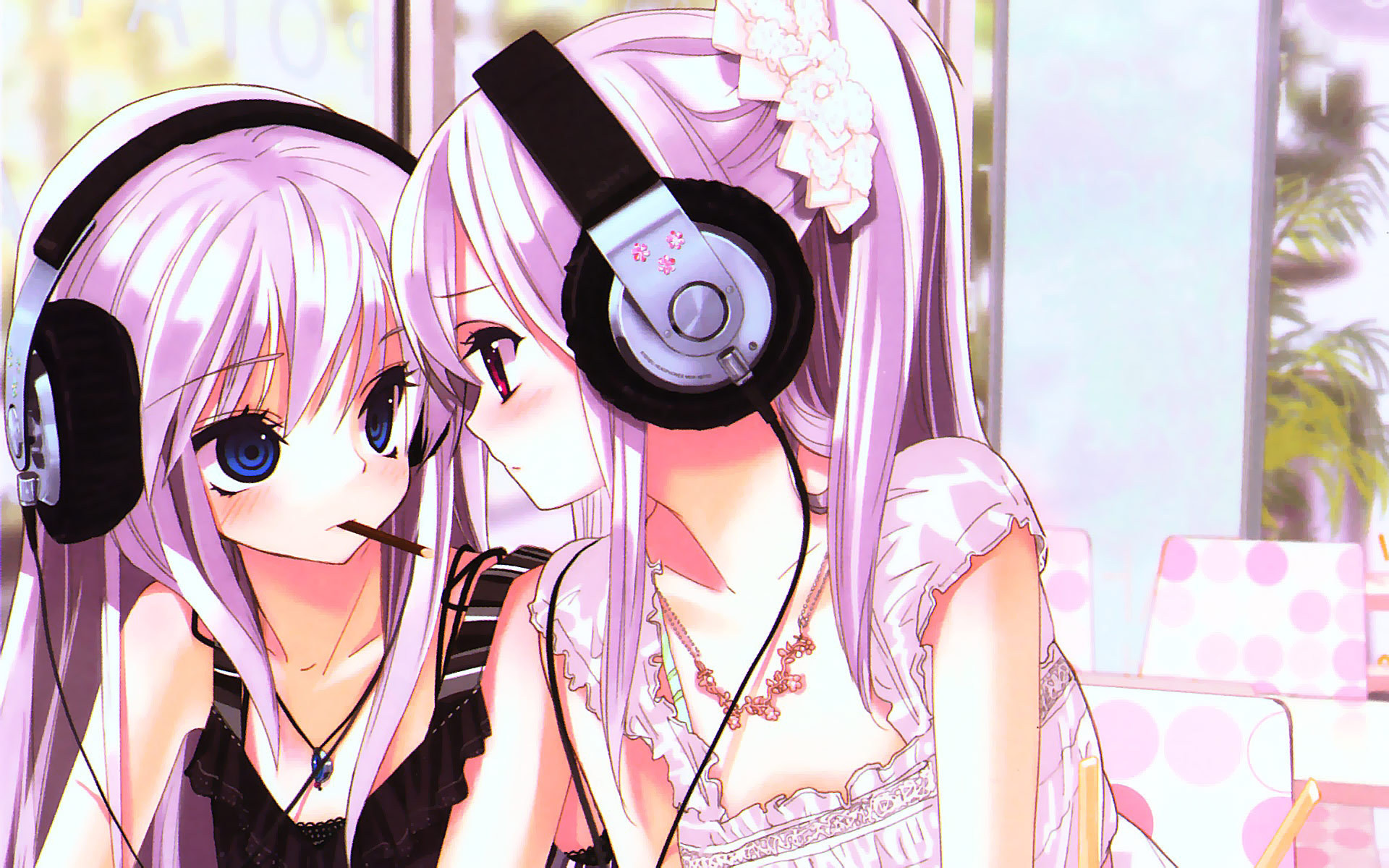 Wallpaper kawaii, cute, earphones, nyashka anime. HD Desktop