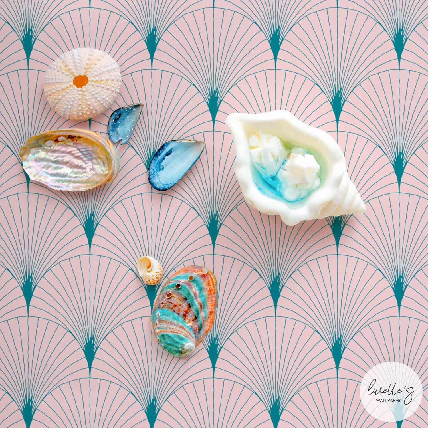 Pink Delicate Scallop Wallpaper Art Deco Scallop Tiles