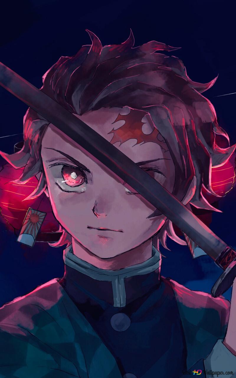 Tanjiro Kamado's sword with red lantern background HD wallpaper download