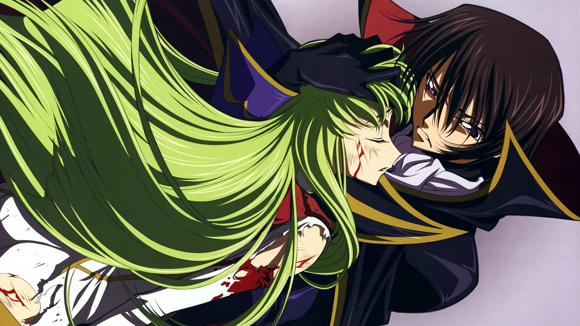 Download C.c. Falling On Lelouch Lamperouge Shoulders Wallpaper