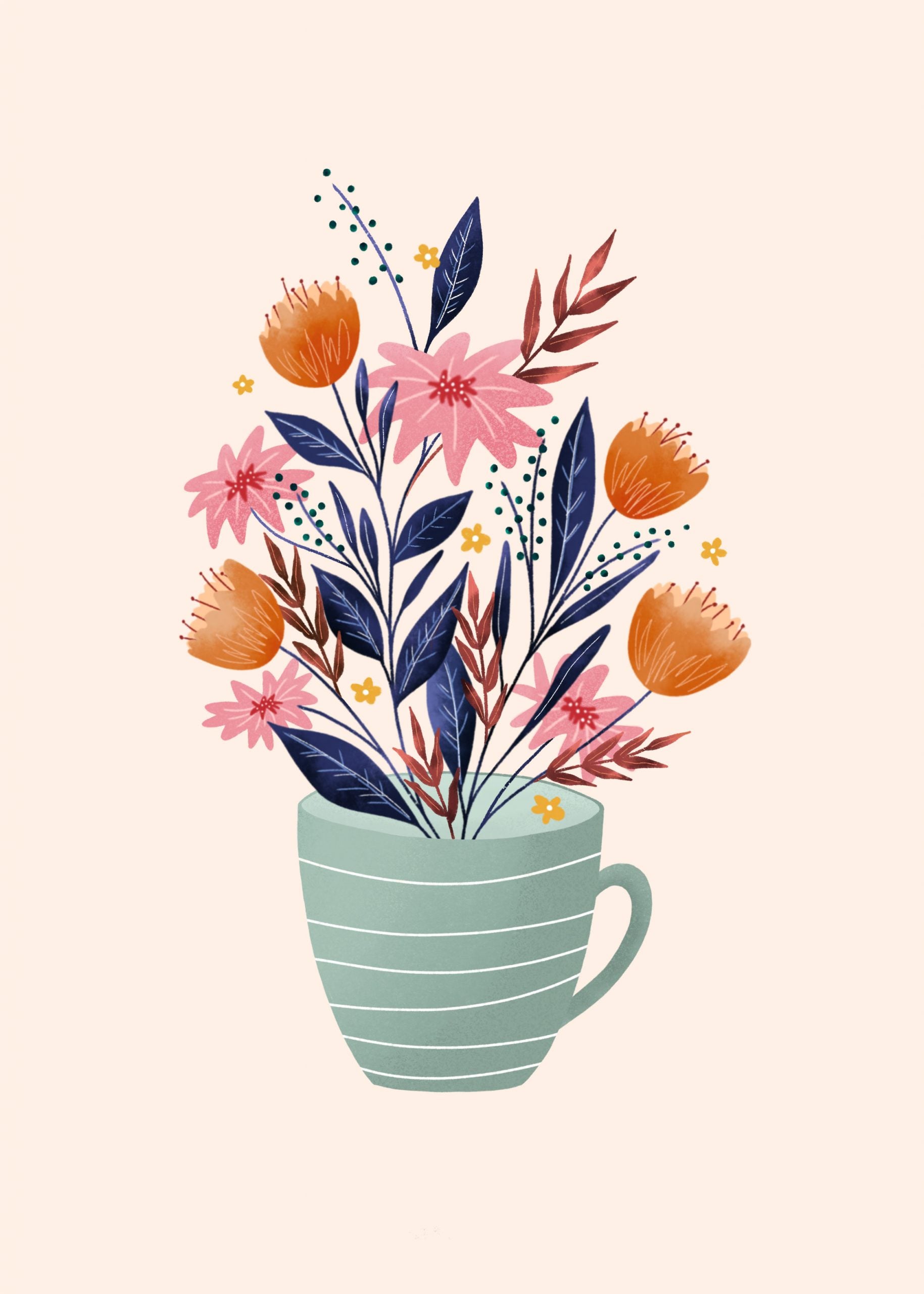 Cup of flowers desktop, phone and tablet wallpaper