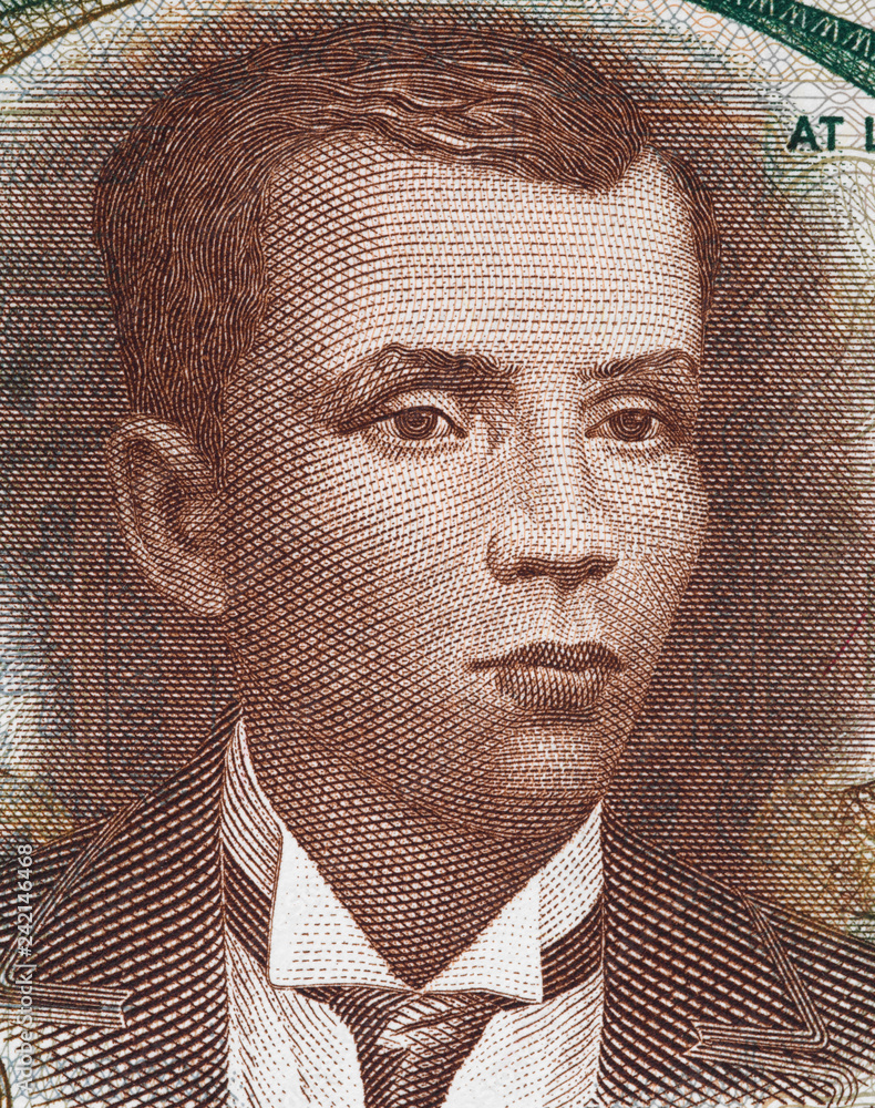 Andres Bonifacio portrait on Philippine 5 peso close up. Philippines revolutionary leader, Father of the Philippine Revolution