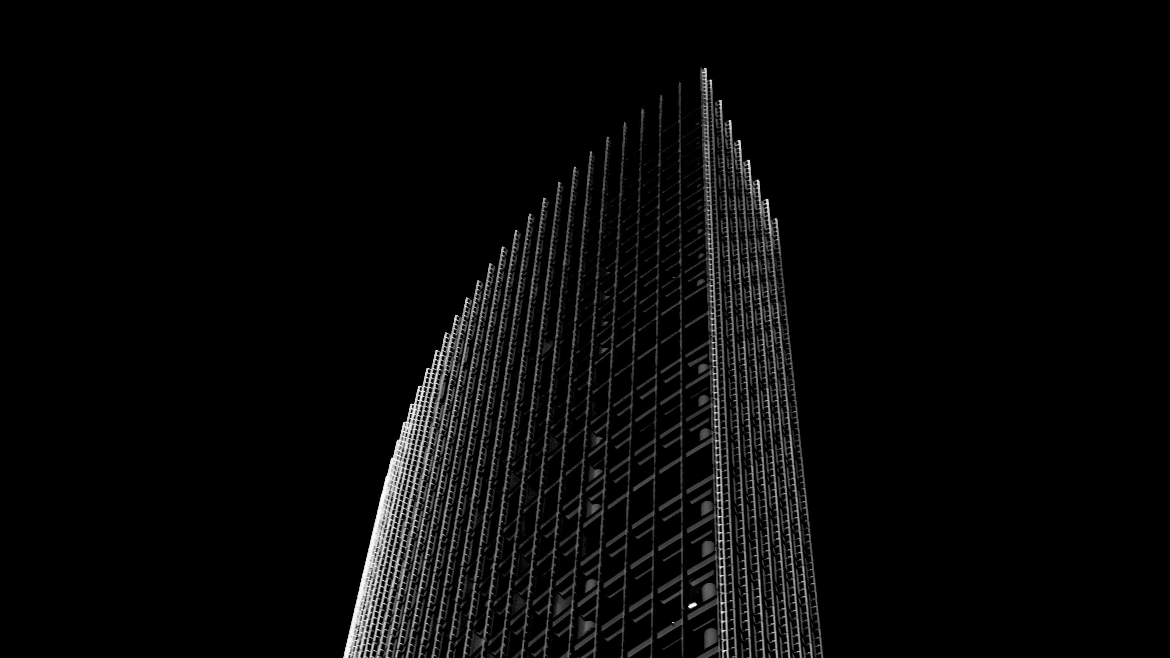 Wallpaper / skyscraper, building, black and white, minimalism, architecture, facade, 4k free download