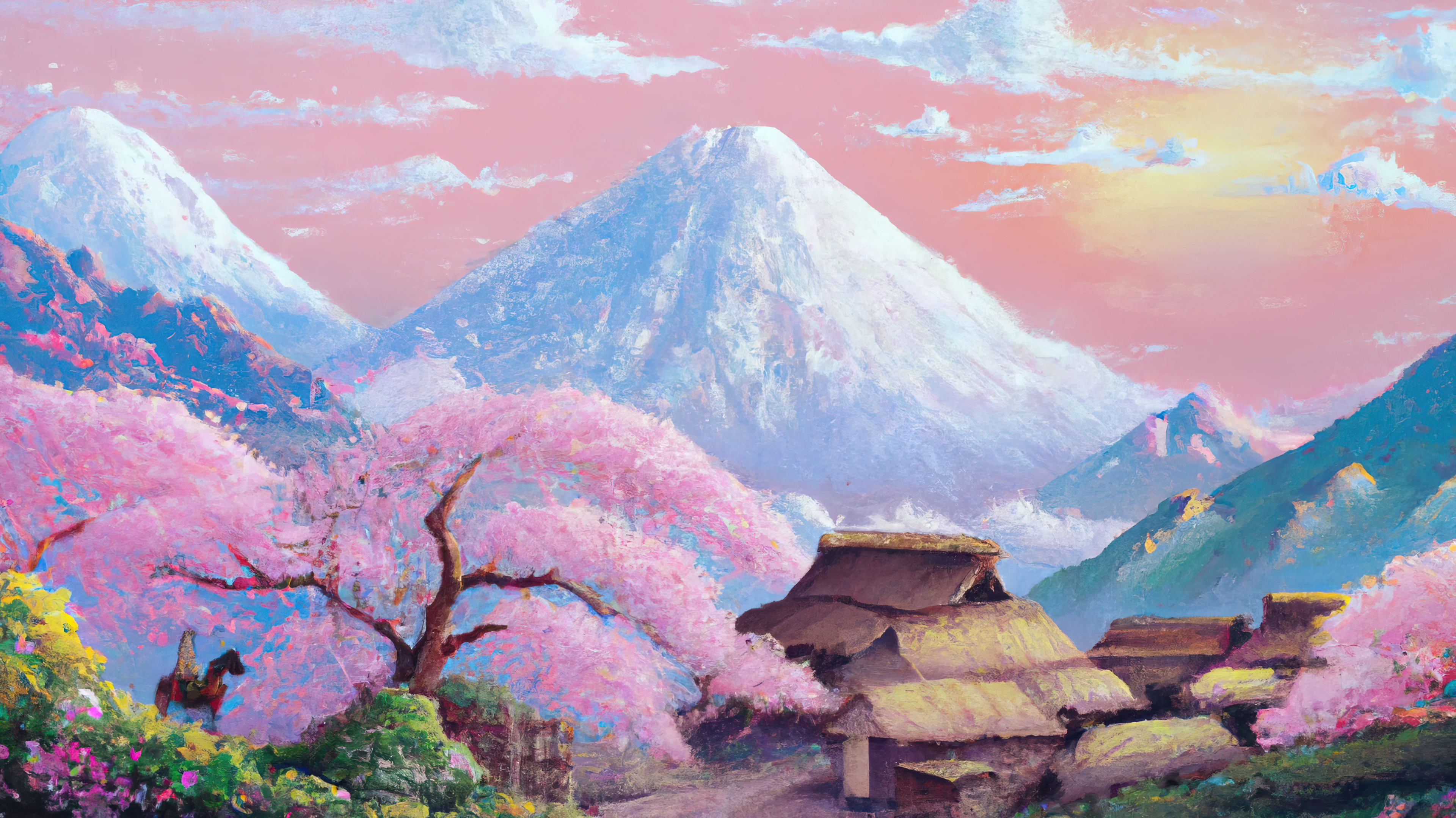 Wallpapers : ai art, AI painting, Japan, Mount Fuji, mountains, cherry bl.....