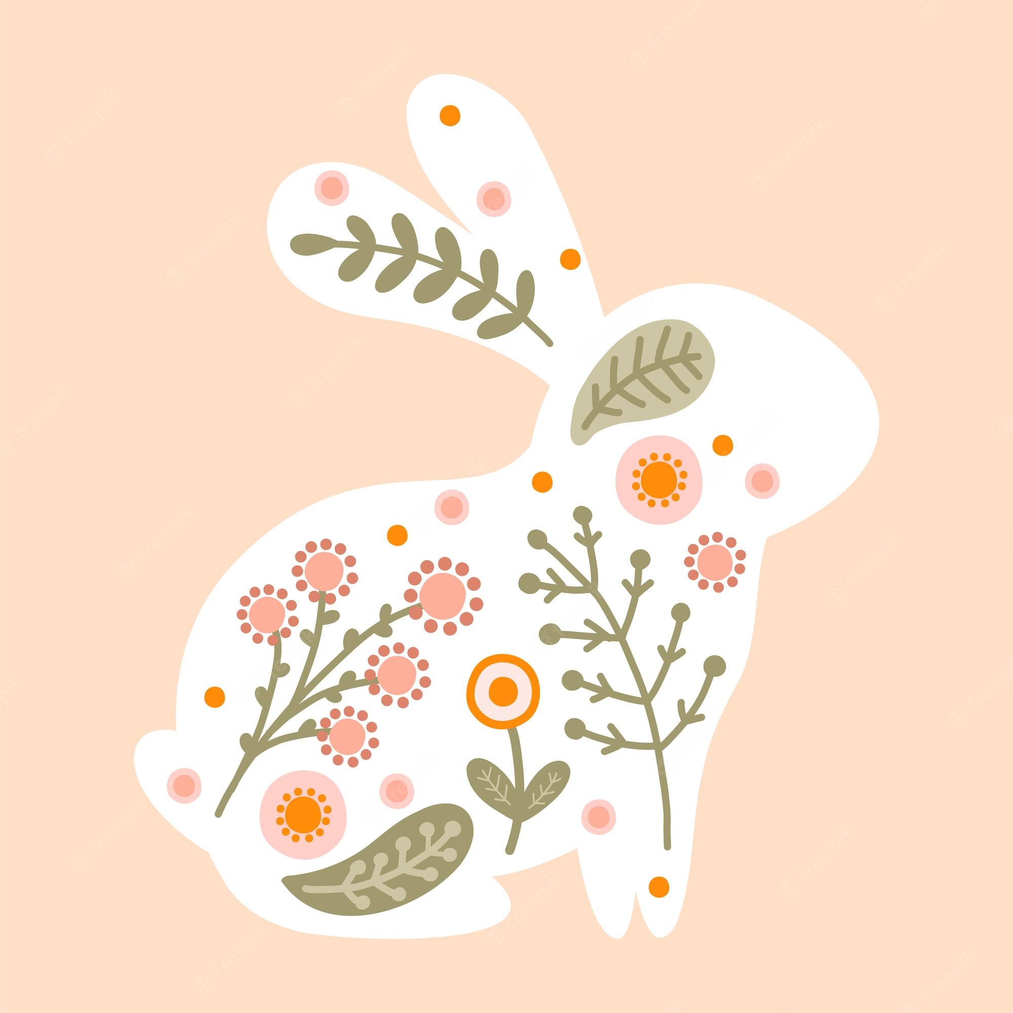 Premium Vector. Illustration easter bunny character in warm pastel colors for kids cute spring bunny with flowers and plants for textiles fabric and wallpaper vector