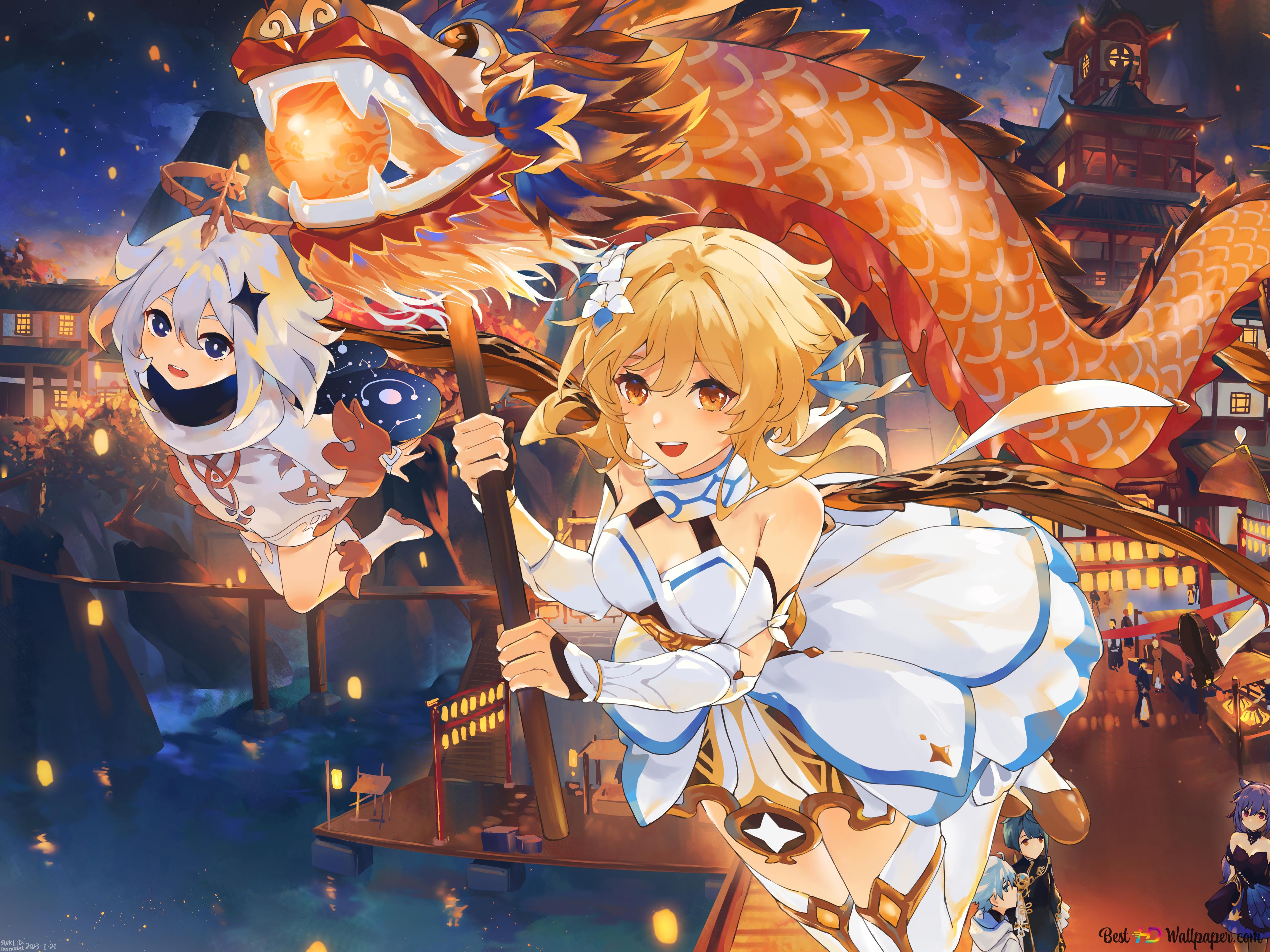 Genshin Impact Blonde anime girl 6K wallpaper download