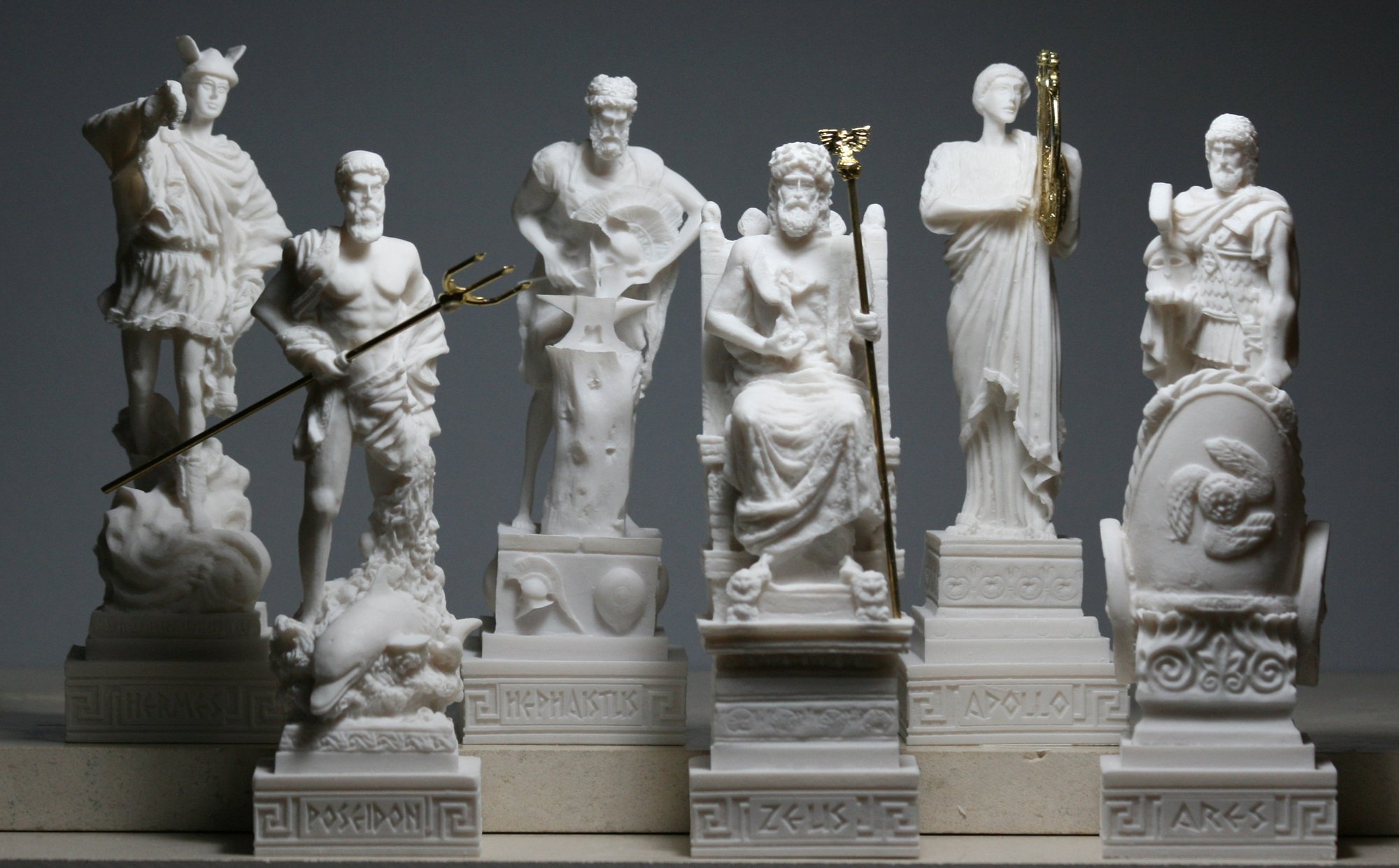 Set 6 Greek Gods Zeus Poseidon Apollo Hermes Hephaestus Ares Statue Figure