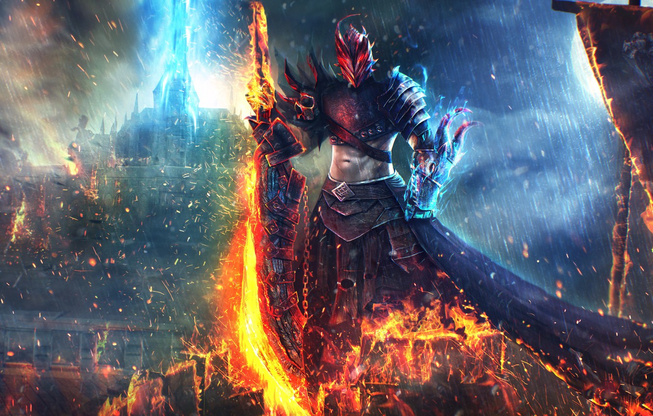 Wallpaper fire, sword, Guild Wars art, Dragonhunter image for desktop, section игры