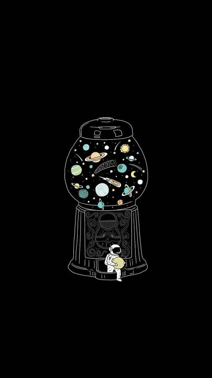 Download Cartoon Astronaut And A Gumball Machine Wallpaper