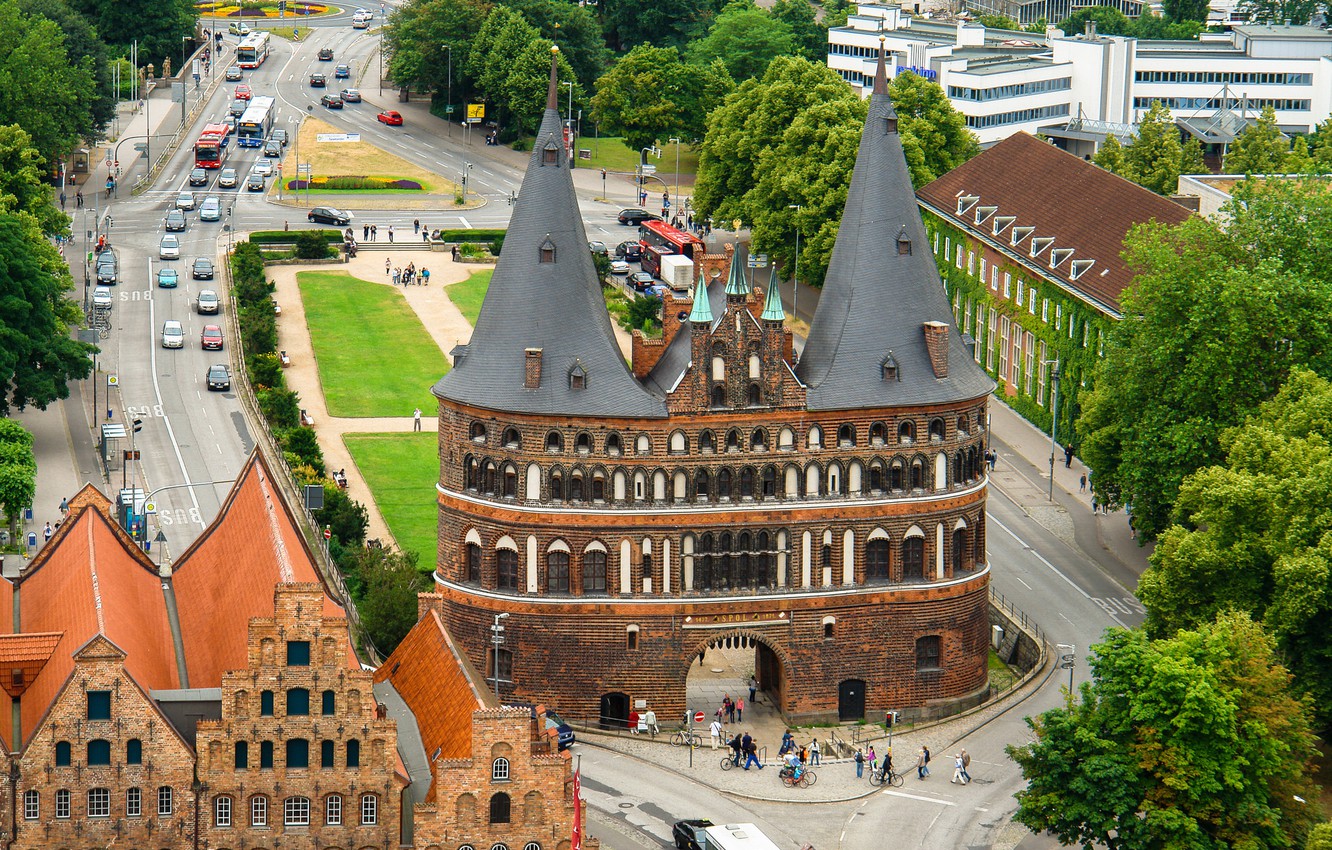 Wallpaper gate, Germany, panorama, Lubeck image for desktop, section город