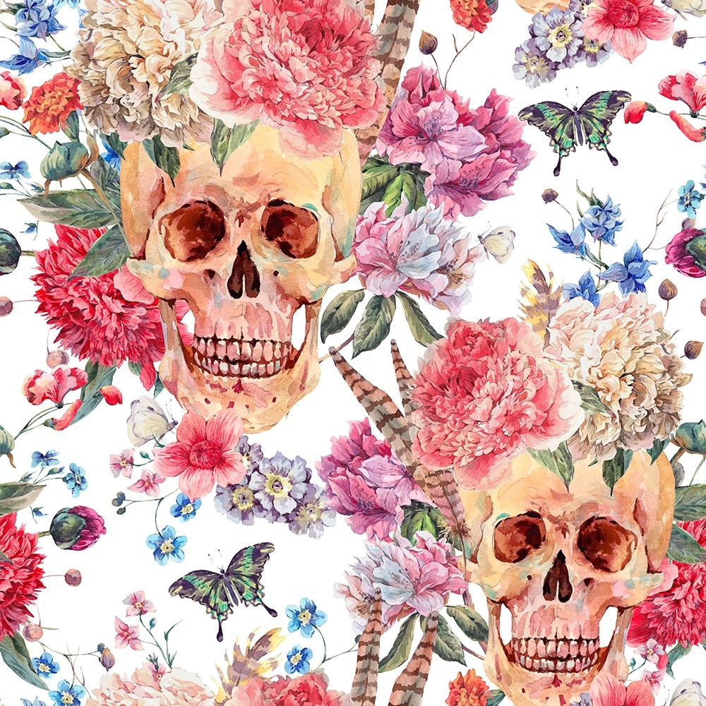 Skull with Flowers Wallpaper Mural • Wallmur®