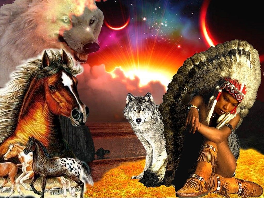 Indian and Wolf Wallpaper