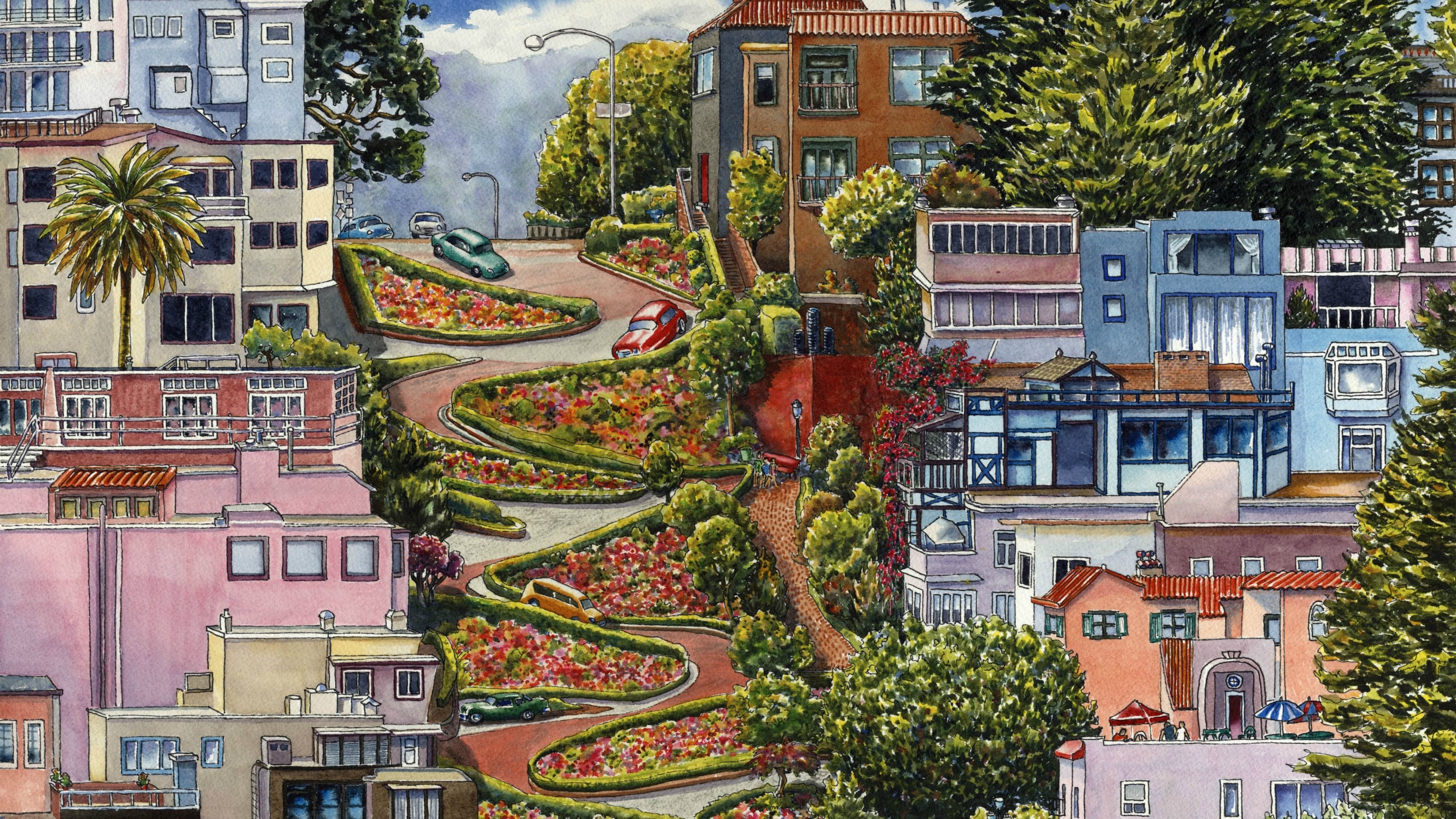 Lombard Street Sanfrancisco California Art HD wallpaper