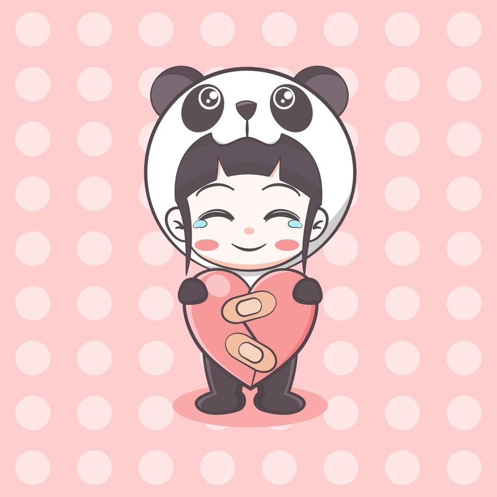 Cute panda costume girl cartoon illustration