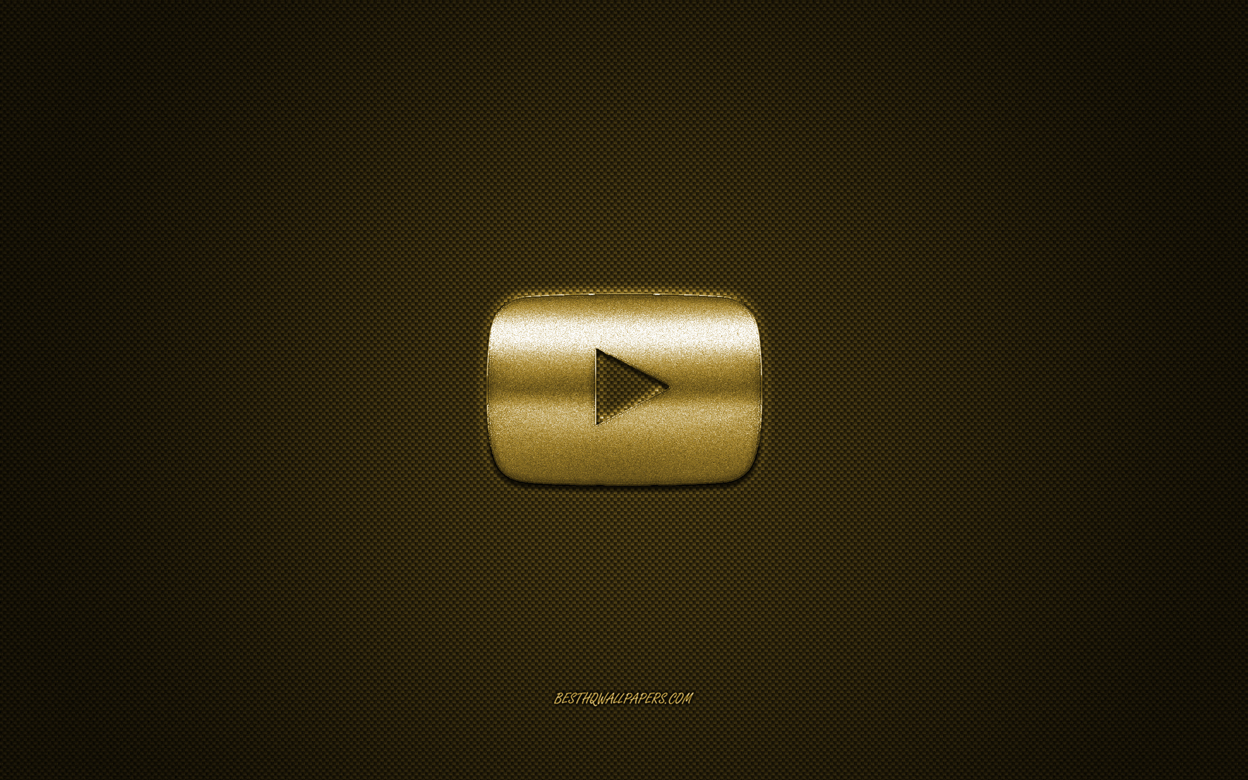 Download wallpaper YouTube logo, golden shiny logo, YouTube metal emblem, YouTube golden button, golden carbon fiber texture, YouTube, brands, creative art for desktop with resolution 2560x1600. High Quality HD picture wallpaper